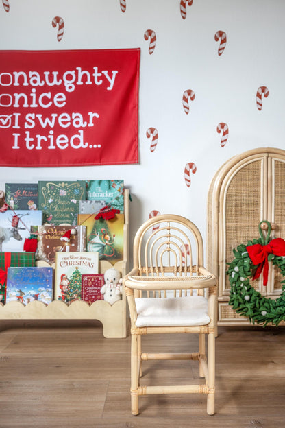 Christmas Banner, Naughty, Nice, Kids Fabric Tapestry, Wall art Room Decor