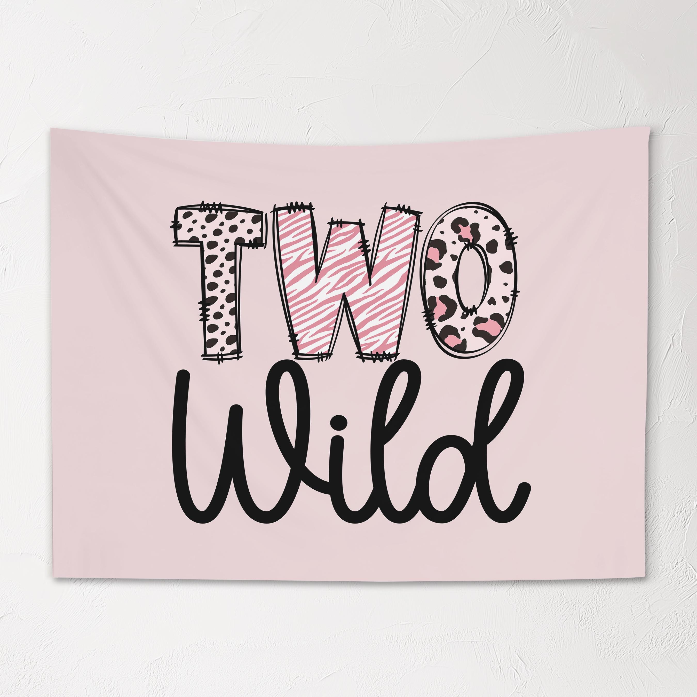 Fabric Tapestry Banner, TWO Wild, Kids Wall Art Room Decor, Children's Wall Art