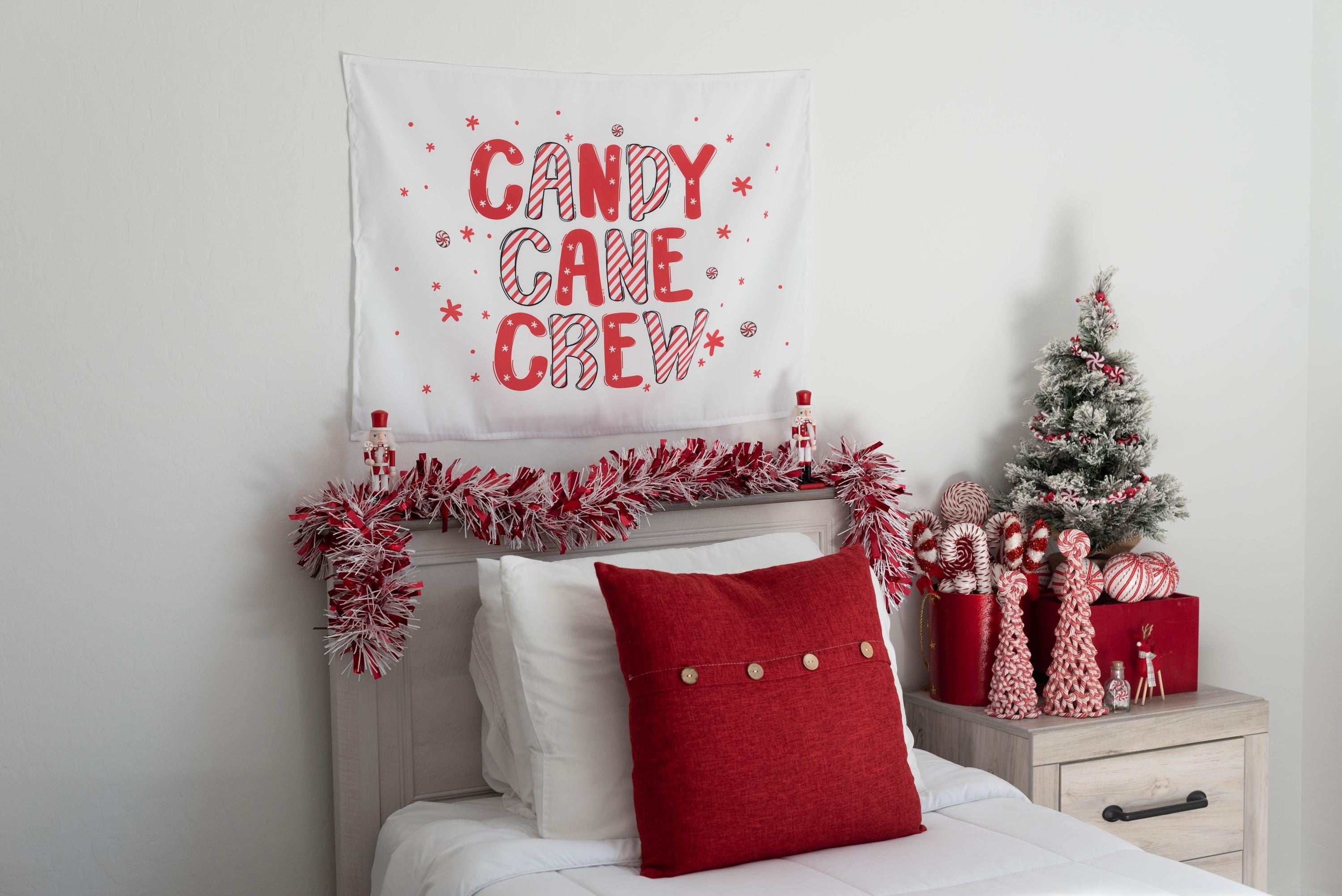 Christmas Banner, Candy Cane Crew, Kids Fabric Tapestry