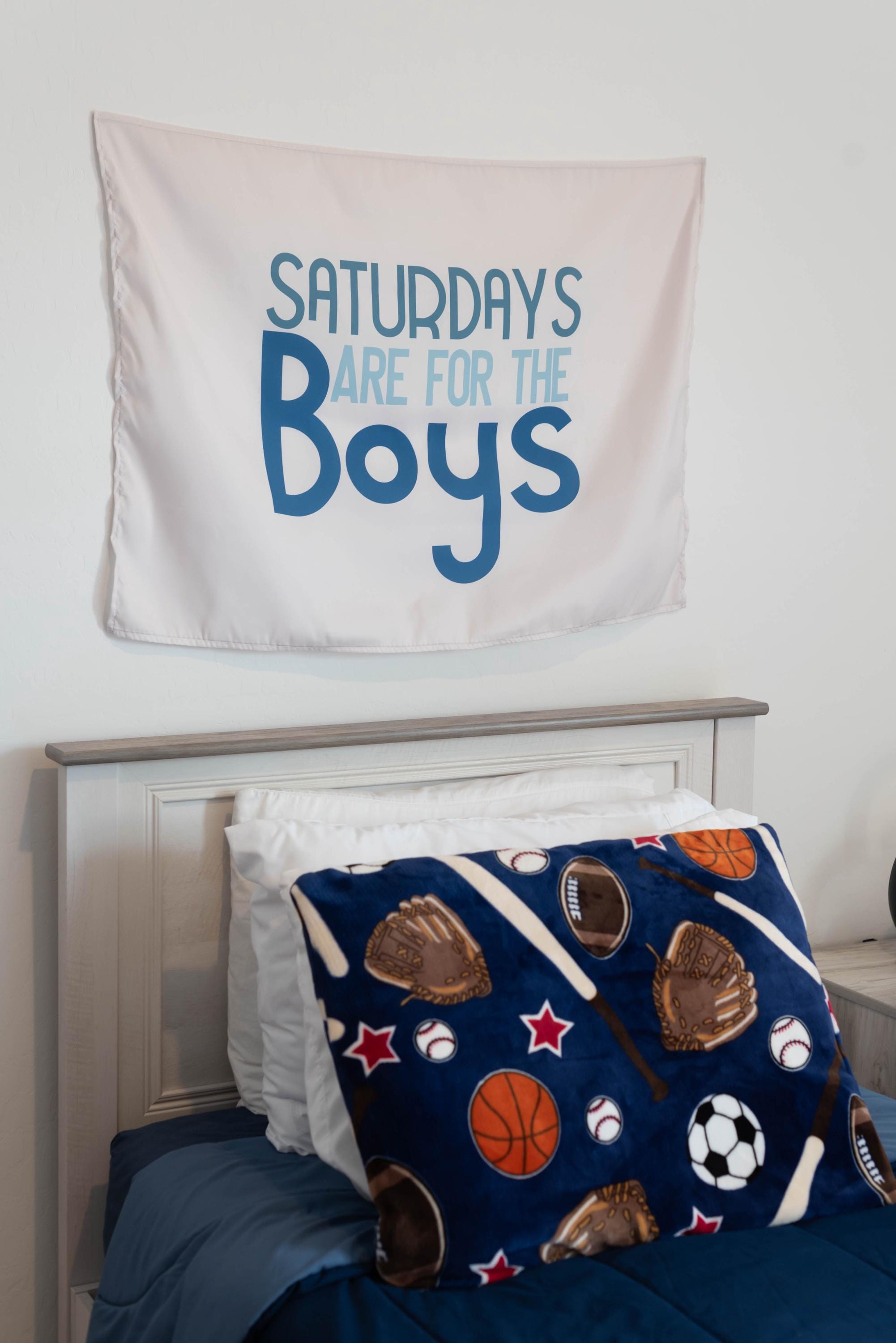 Fabric Tapestry Banner, Saturdays are for the Boys, Kids  Wall Art Decor, Children's Wall Art