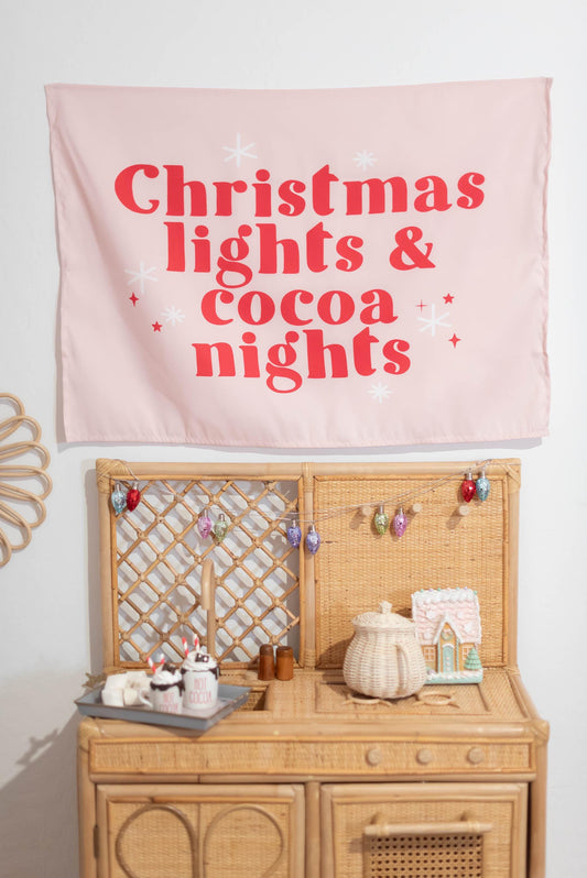 Christmas Banner, Christmas Lights & Cocoa Nights, Kids Fabric Tapestry