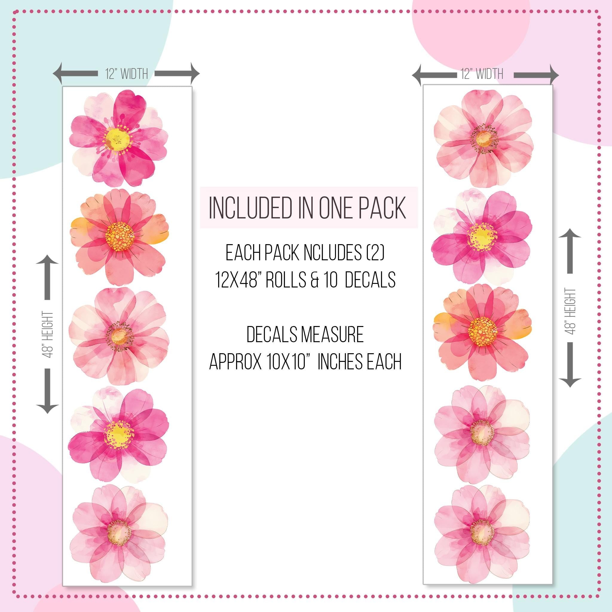 Boho Floral Watercolor Pink Wall Decals