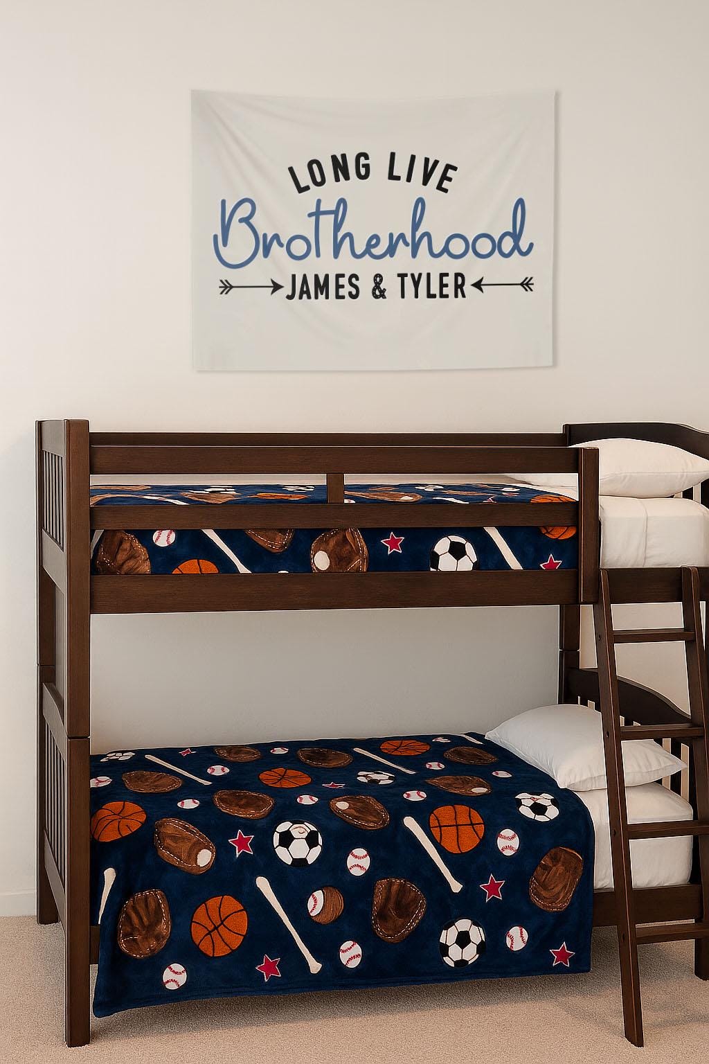 Fabric Tapestry Banner, Long Live Brotherhood Names Personalized, Kids Wall Decor, Children's Wall Art