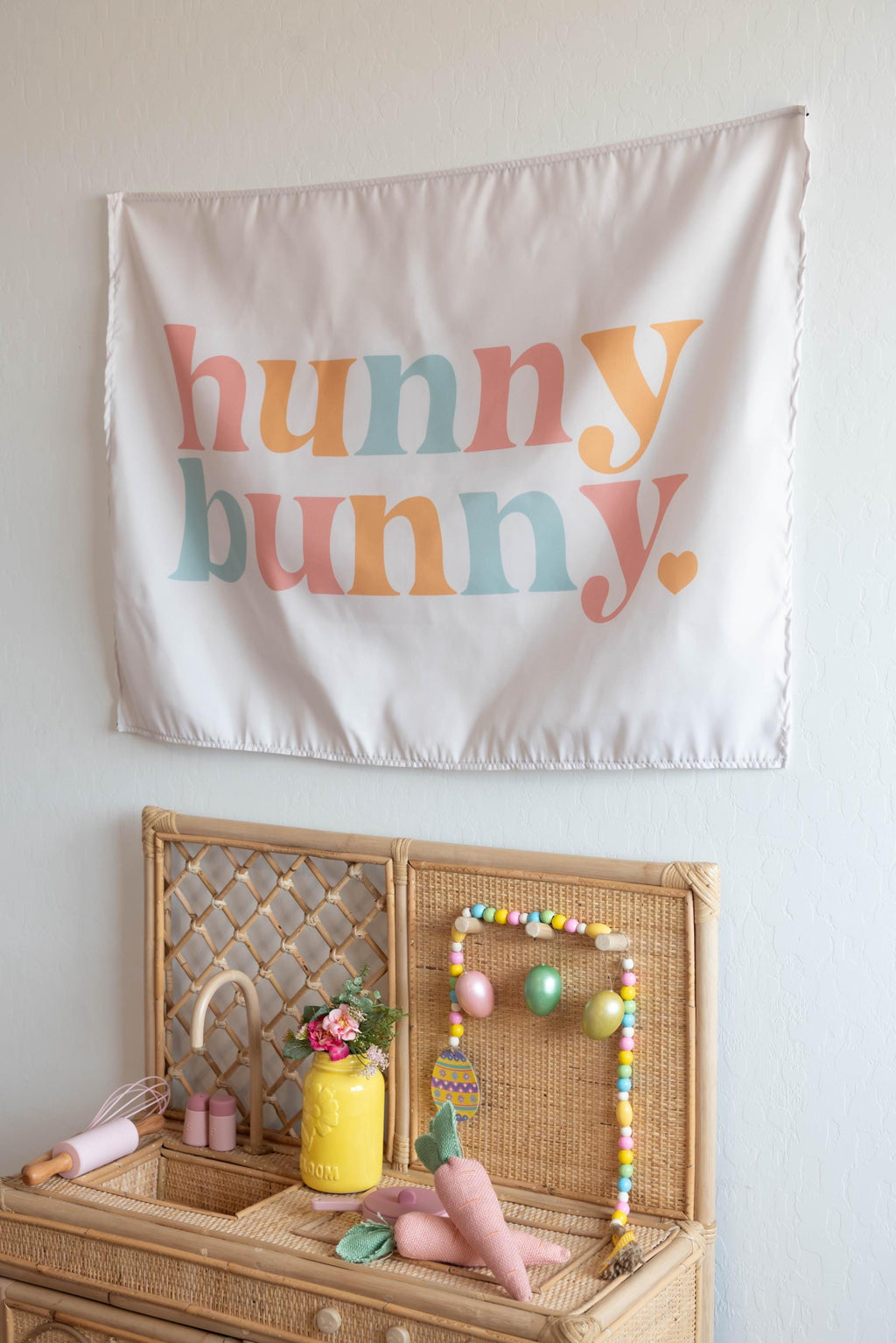 Hunny Bunny Fabric Tapestry Banner: Kids Room Wall Decor