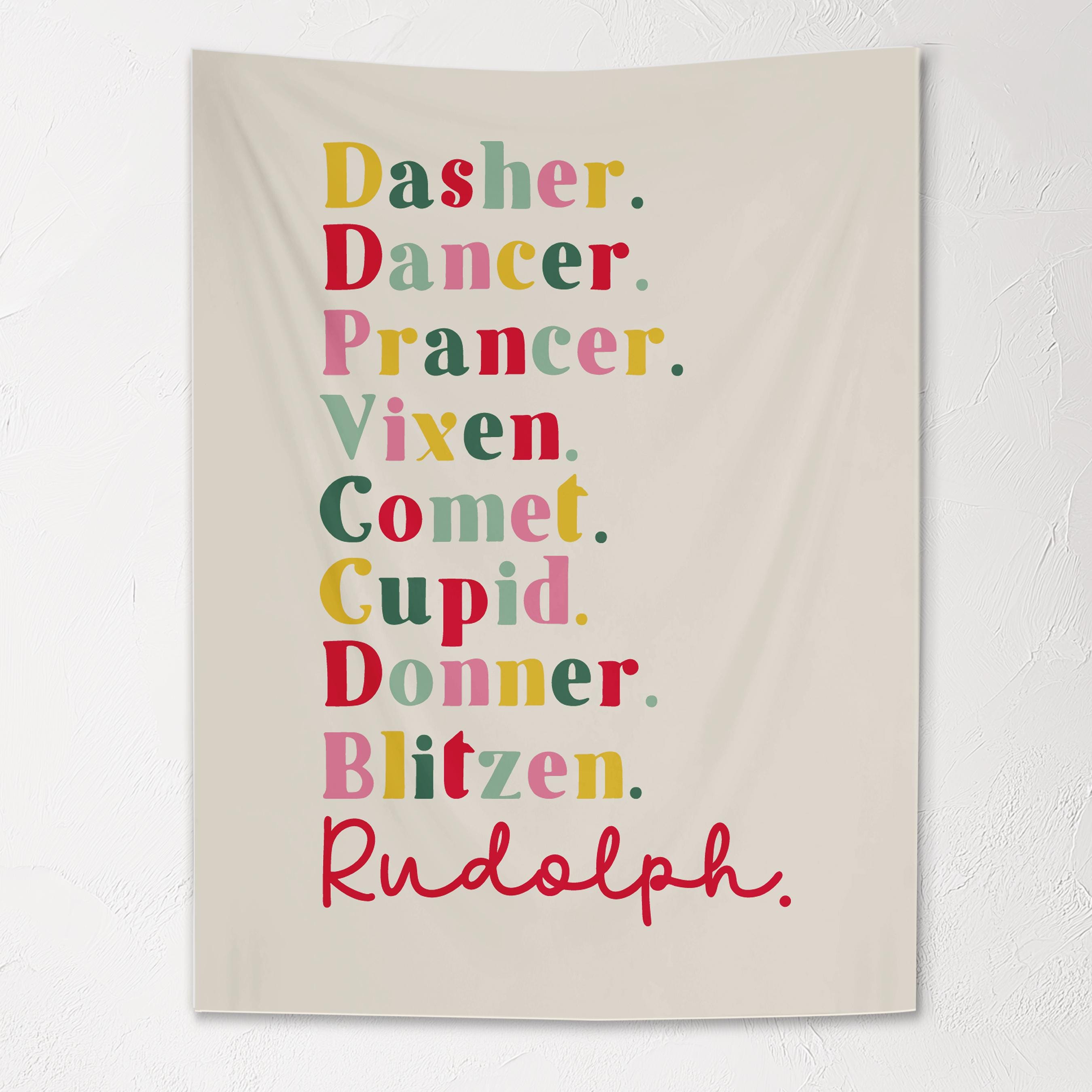 Christmas Banner, Santa's Reindeer Names Kids Fabric Tapestry