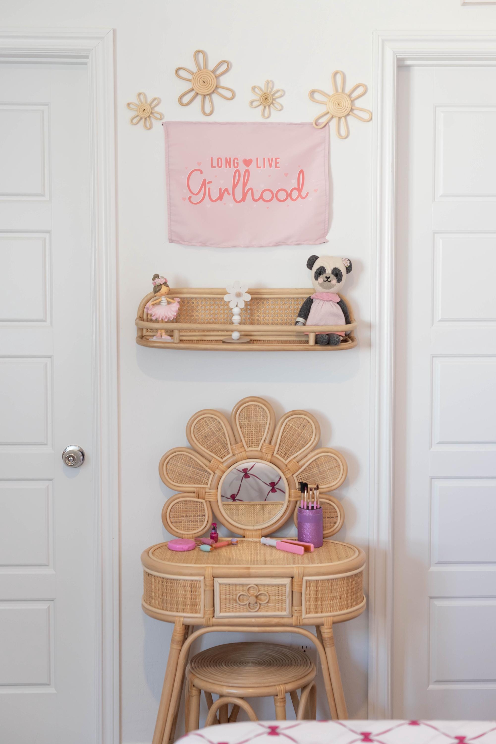 Fabric Tapestry Banner, Long Live Girlhood , Kids Pink Wall Art Decor