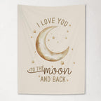 Fabric Tapestry Banner, I Love You To The Moon And Back, Kids Wall Art Room Decor
