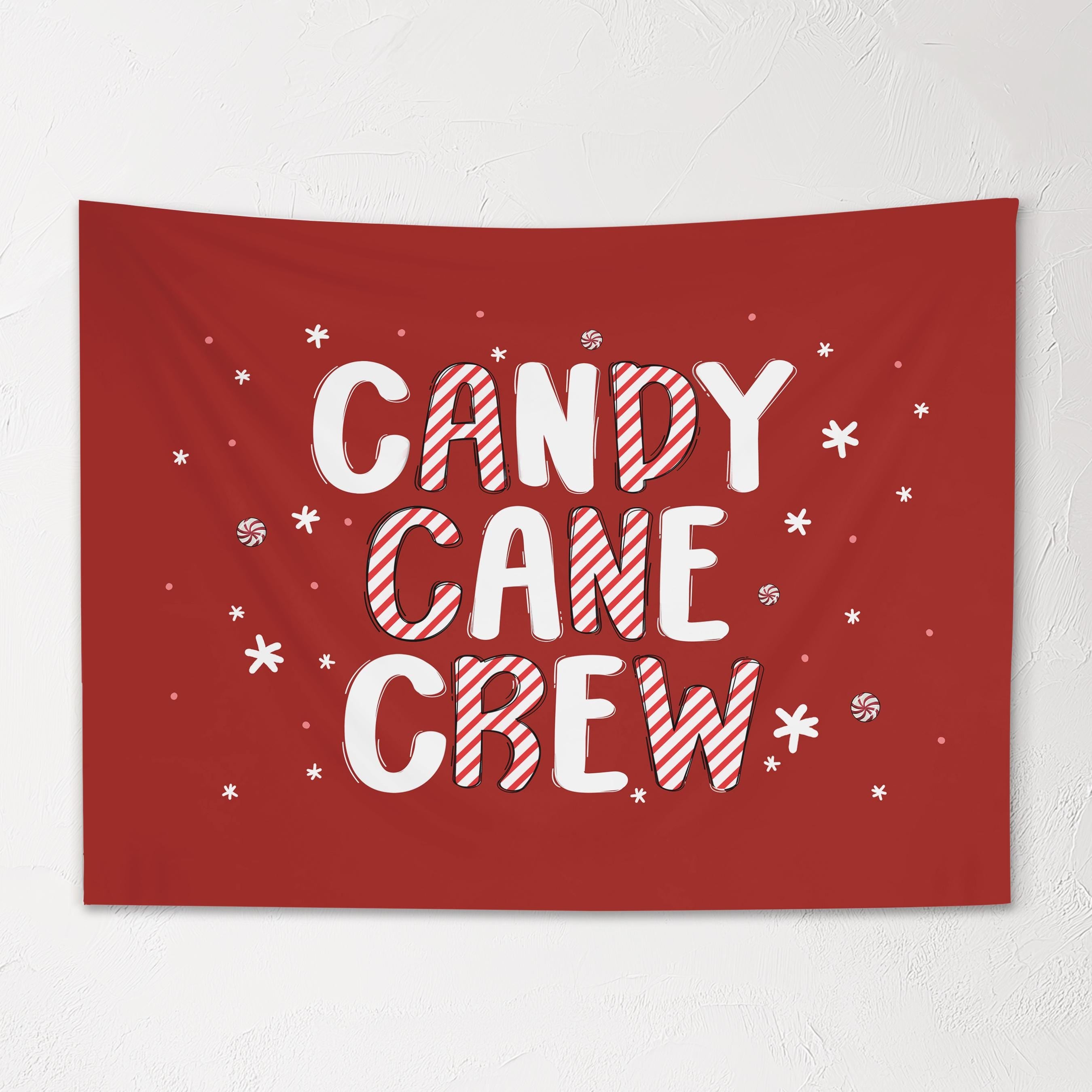 Christmas Banner, Candy Cane Crew, Kids Fabric Tapestry, Wall art Room Decor
