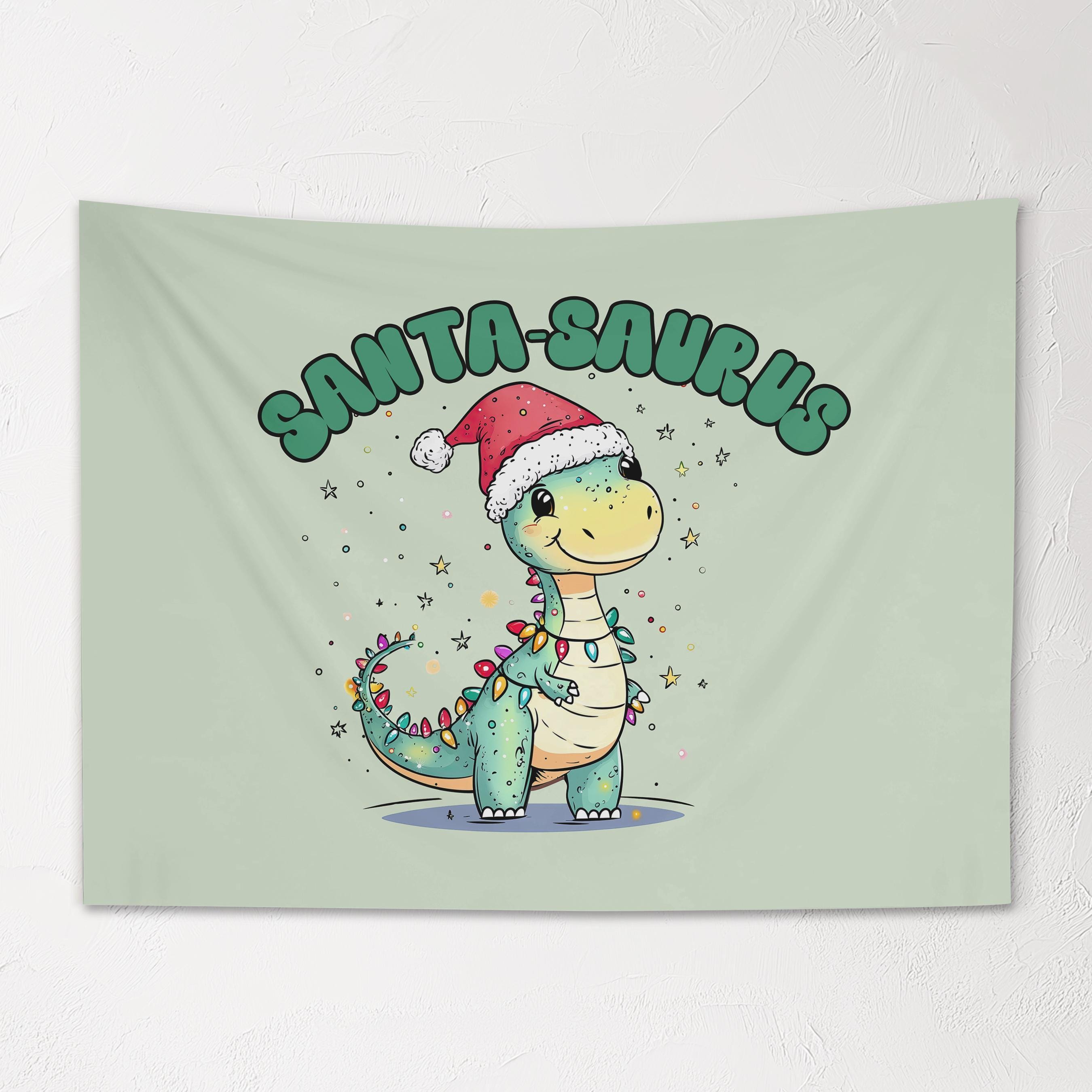 Christmas Banner, Santa-Saurus , Festive Kids Fabric Tapestry,  Room Decor