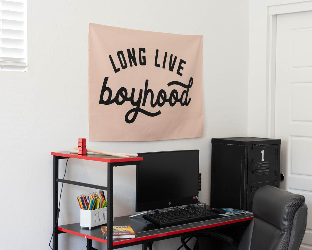 Fabric Tapestry Banner, Long Live Boyhood BEIGE, Kids  Wall Art Decor, Children's Wall Art