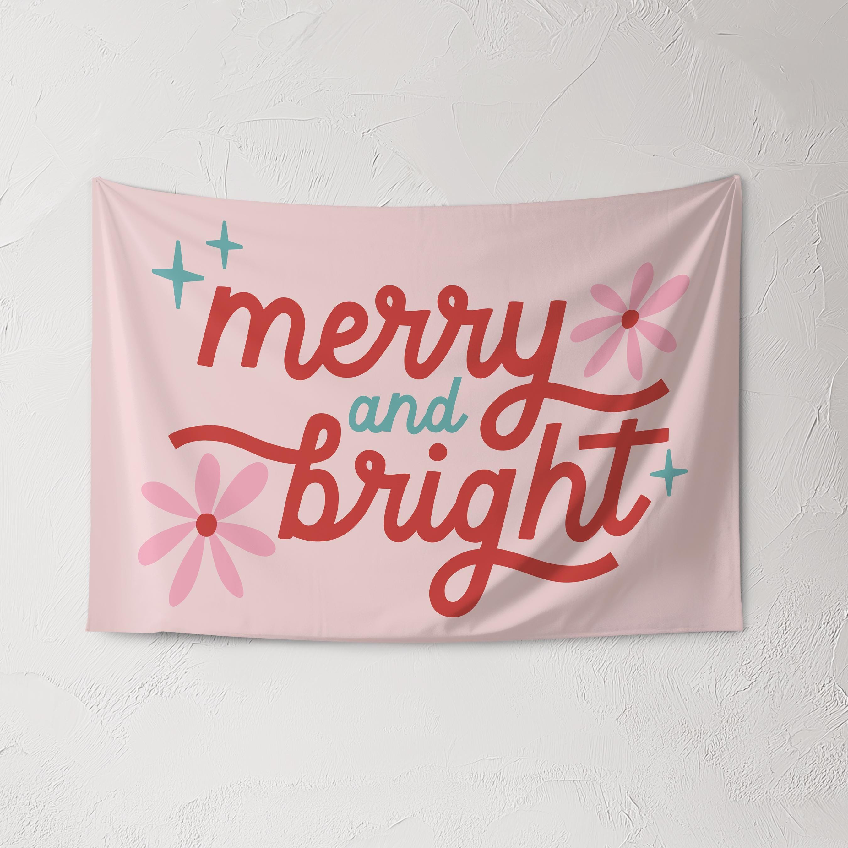 Christmas Banner, Merry & Bright, Kids Fabric Tapestry, Wall art Room Decor