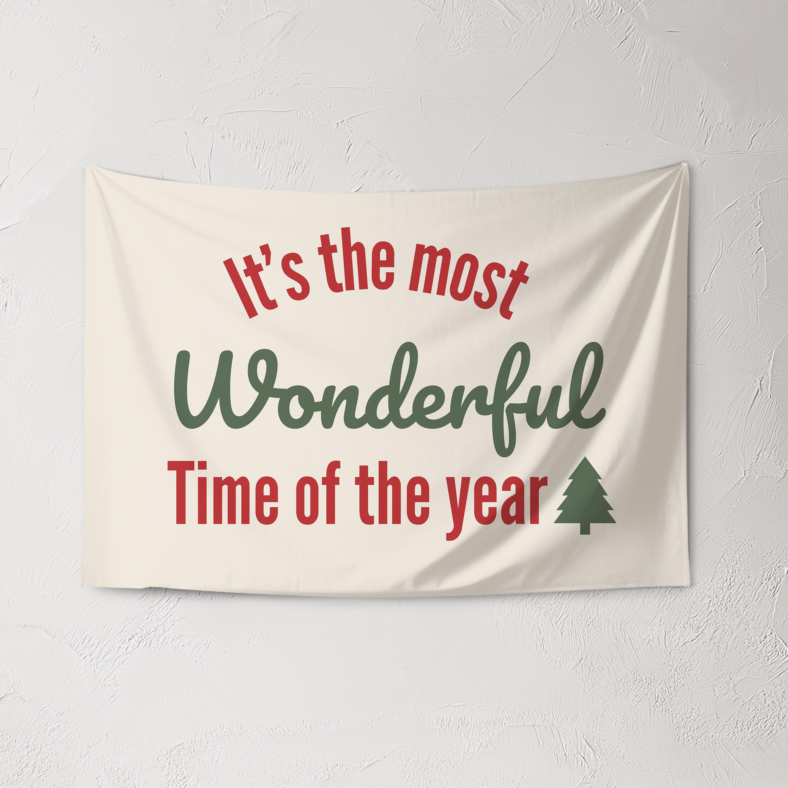 Christmas Banner, It's The Most Wonderful Time of The Year, Festive Kids Fabric Tapestry