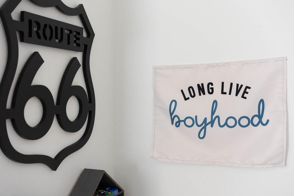 Fabric Tapestry Banner, Long Live Boyhood Cream Blue, Kids  Wall Art Decor