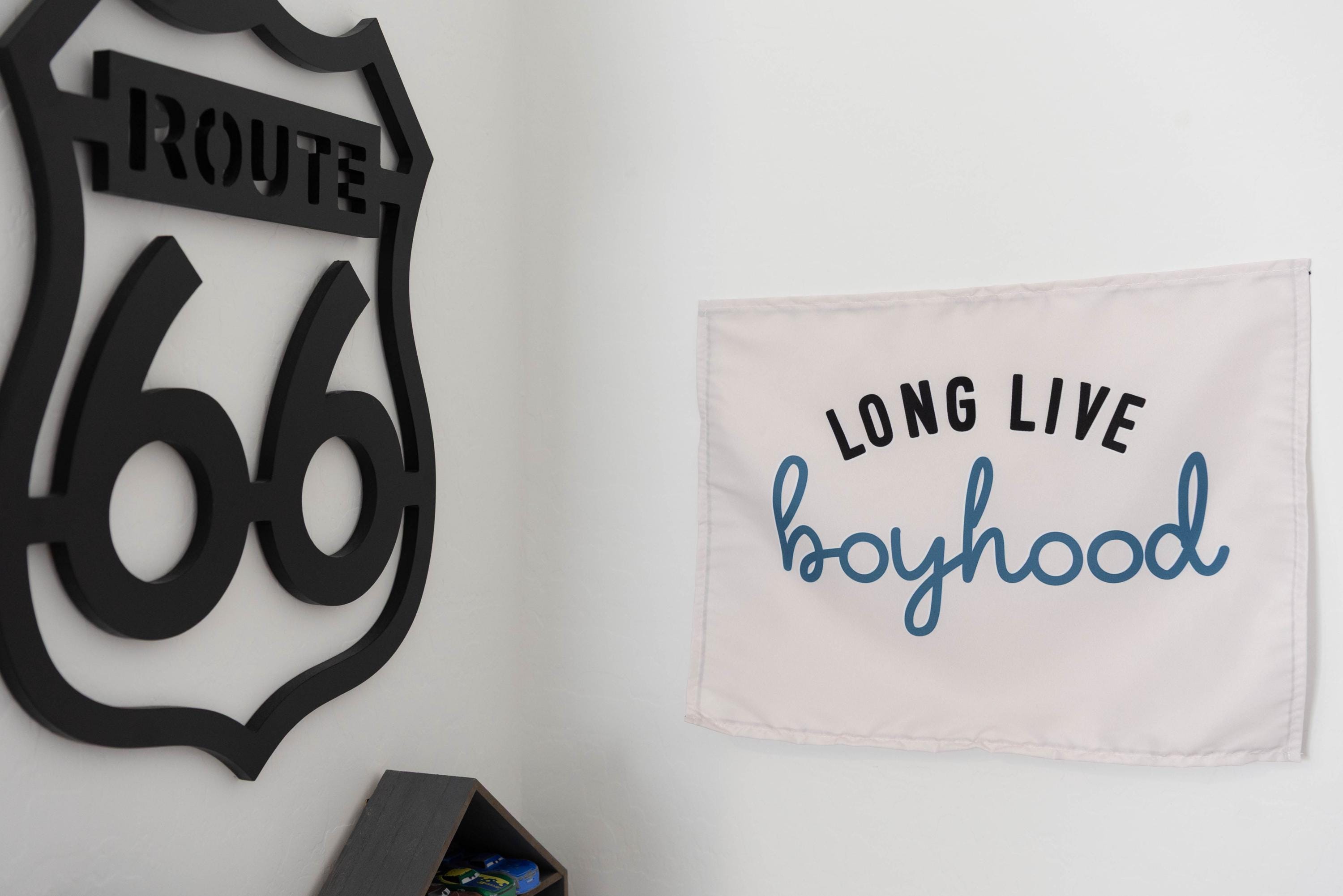 Fabric Tapestry Banner, Long Live Boyhood Cream Blue, Kids  Wall Art Decor