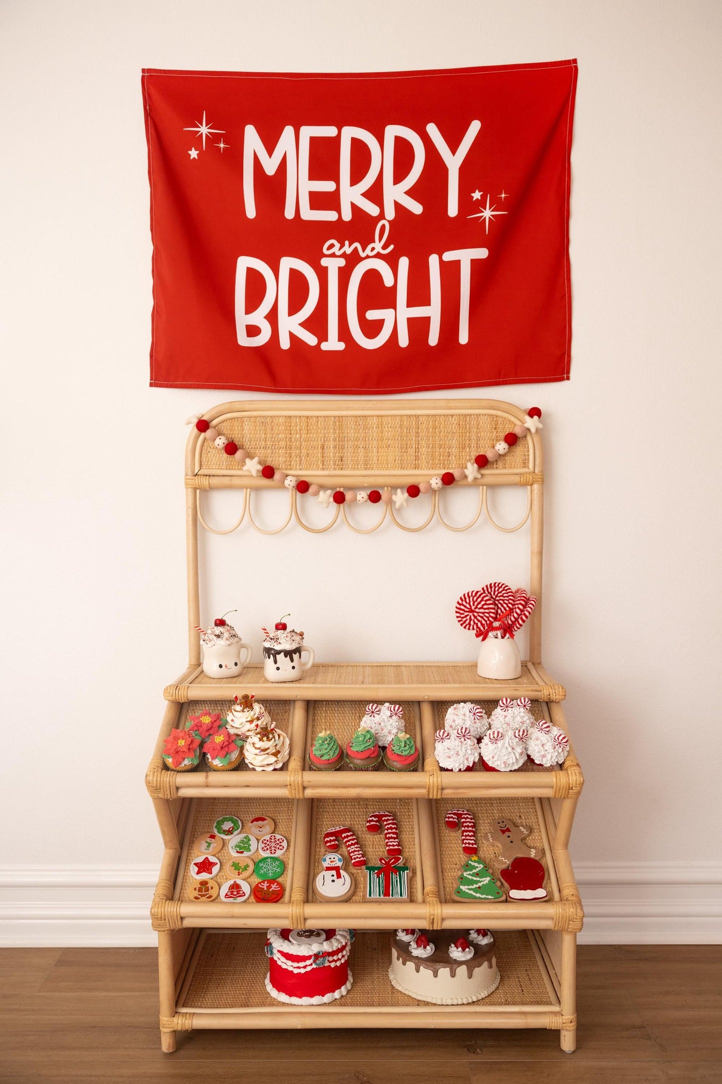 Christmas Banner, Merry And Bright, Kids Fabric Tapestry, Wall art Room Decor