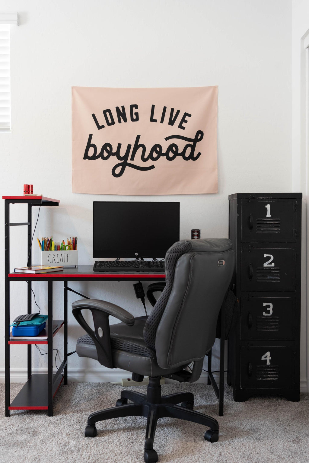 Fabric Tapestry Banner, Long Live Boyhood BEIGE, Kids  Wall Art Decor, Children's Wall Art