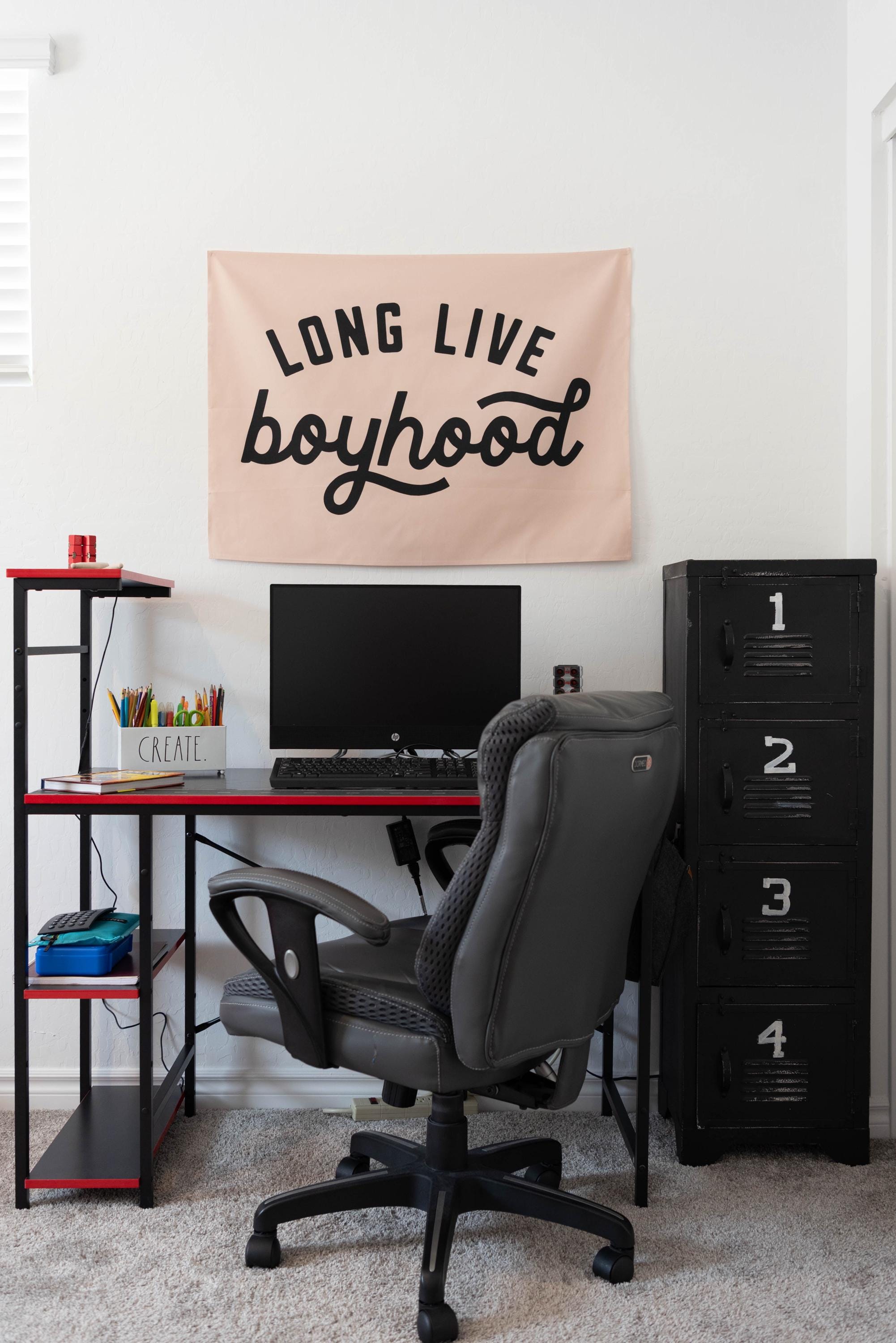 Fabric Tapestry Banner, Long Live Boyhood BEIGE, Kids  Wall Art Decor, Children's Wall Art