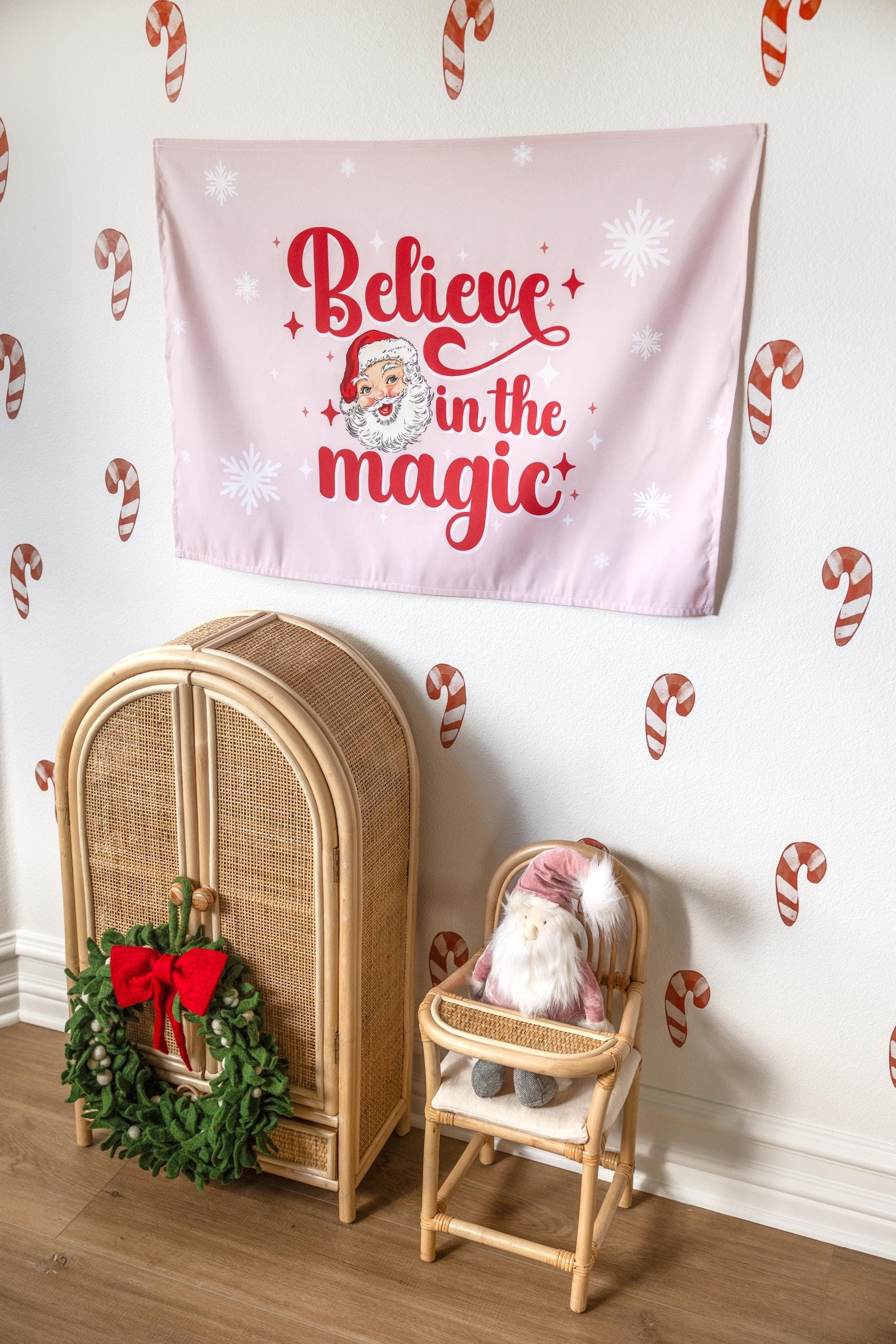 Christmas Banner, Believe in the Magic, Kids Fabric Tapestry, Wall art Room Decor
