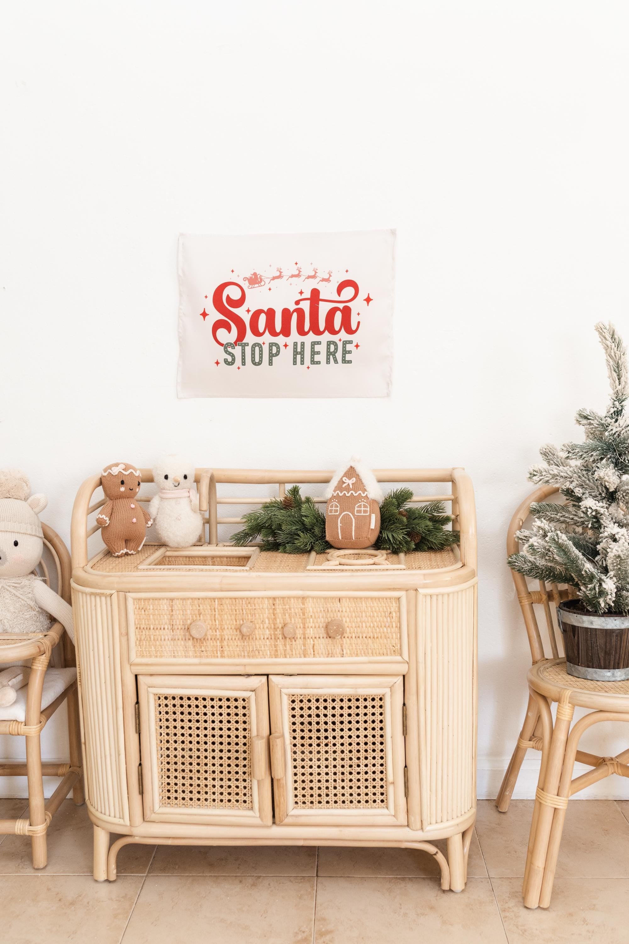Christmas Banner Santa Stop Here, Kids Fabric Tapestry