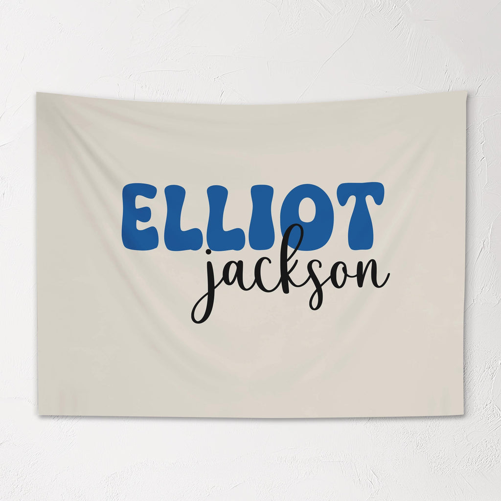 Fabric Tapestry Banner, Retro Script Name Personalized, Kids Wall Decor, Children's Wall Art