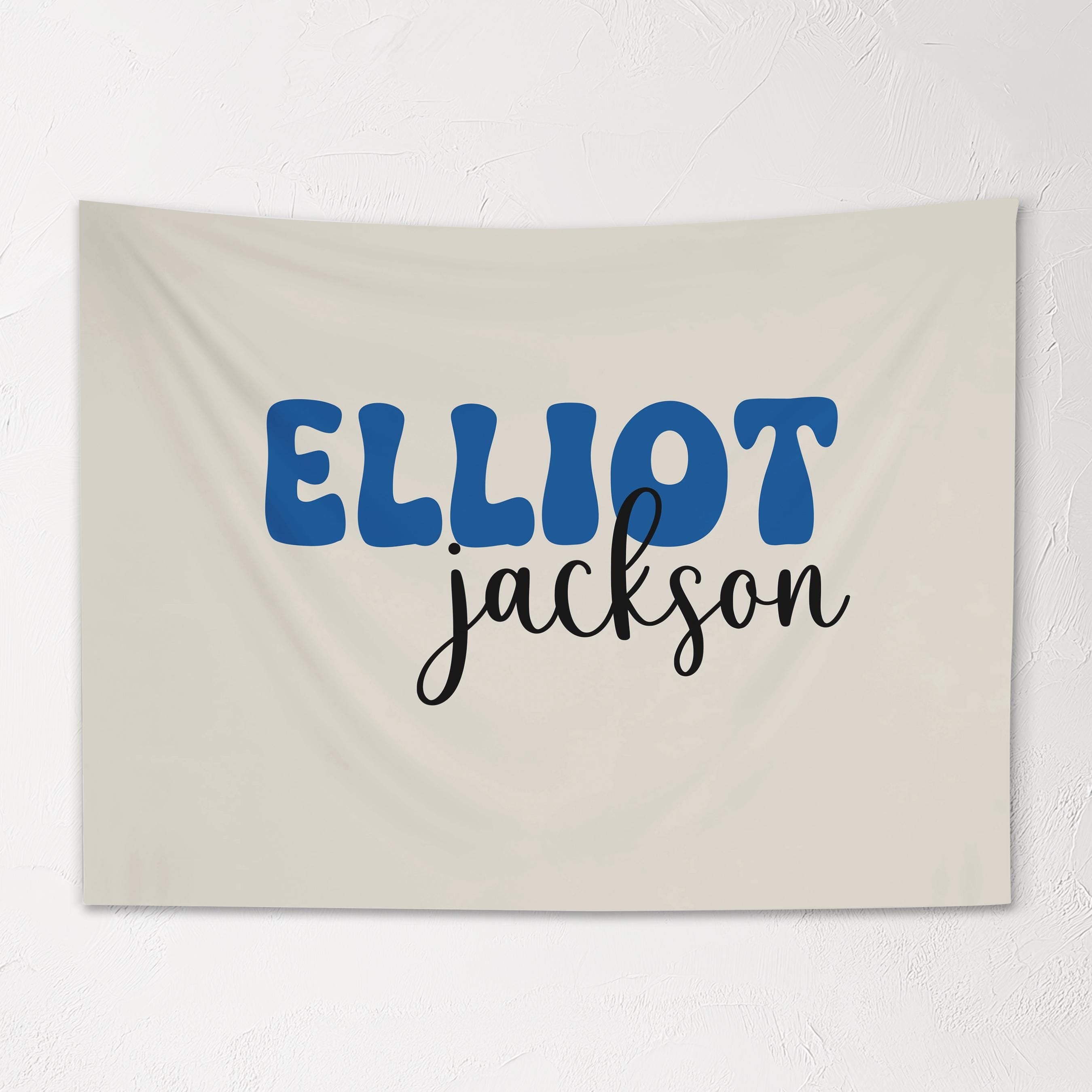 Fabric Tapestry Banner, Retro Script Name Personalized, Kids Wall Decor, Children's Wall Art