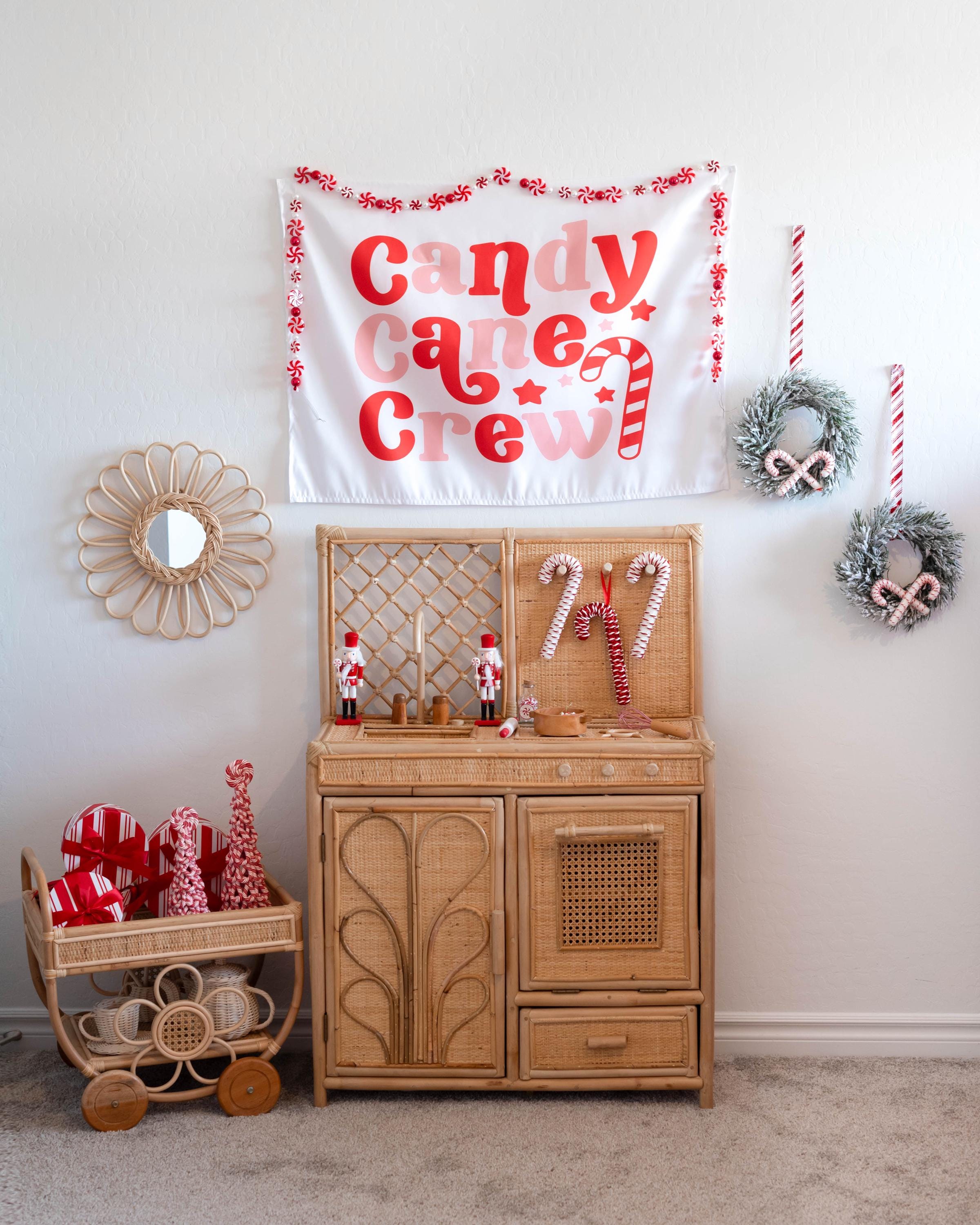 Christmas Banner, Candy Cane Crew, Kids Fabric Tapestry