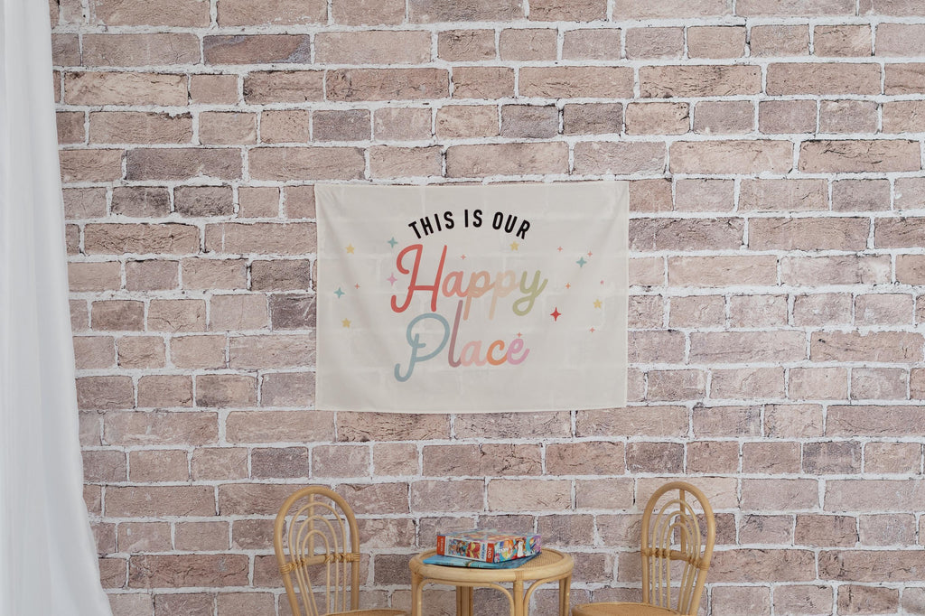 Fabric Tapestry Banner, This is Our Happy Place, Kids Wall Art Room Decor