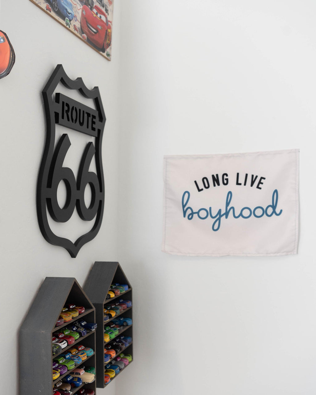 Fabric Tapestry Banner, Long Live Boyhood Cream Blue, Kids  Wall Art Decor