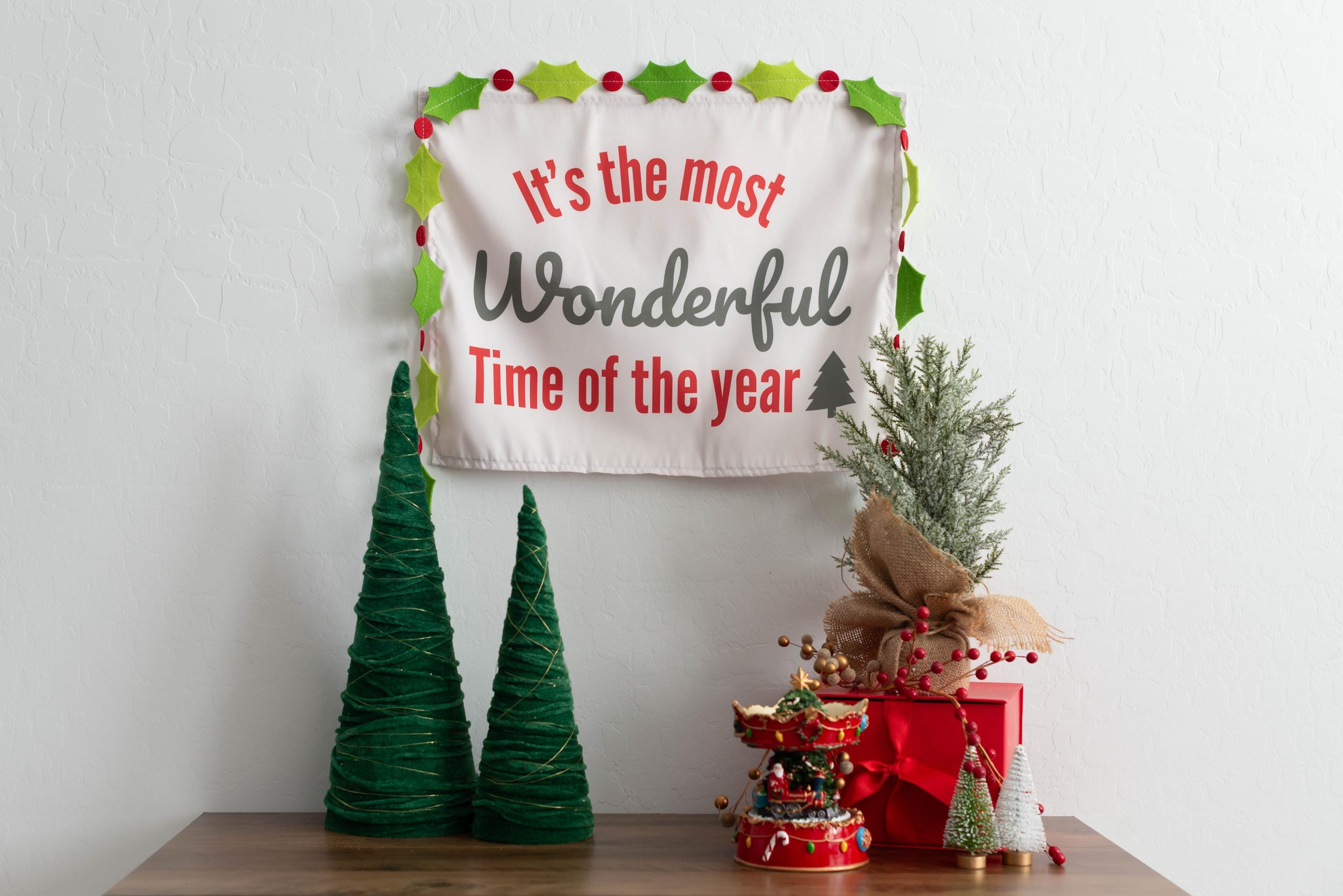 Christmas Banner, It's The Most Wonderful Time of The Year, Festive Kids Fabric Tapestry