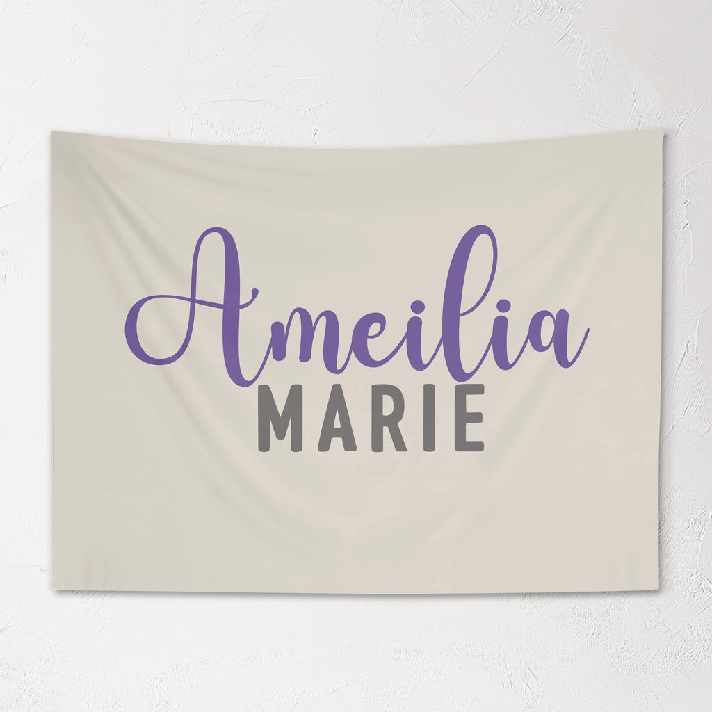 Fabric Tapestry Banner, Cursive Block Name Personalized, Kids Wall Decor, Children's Wall Art