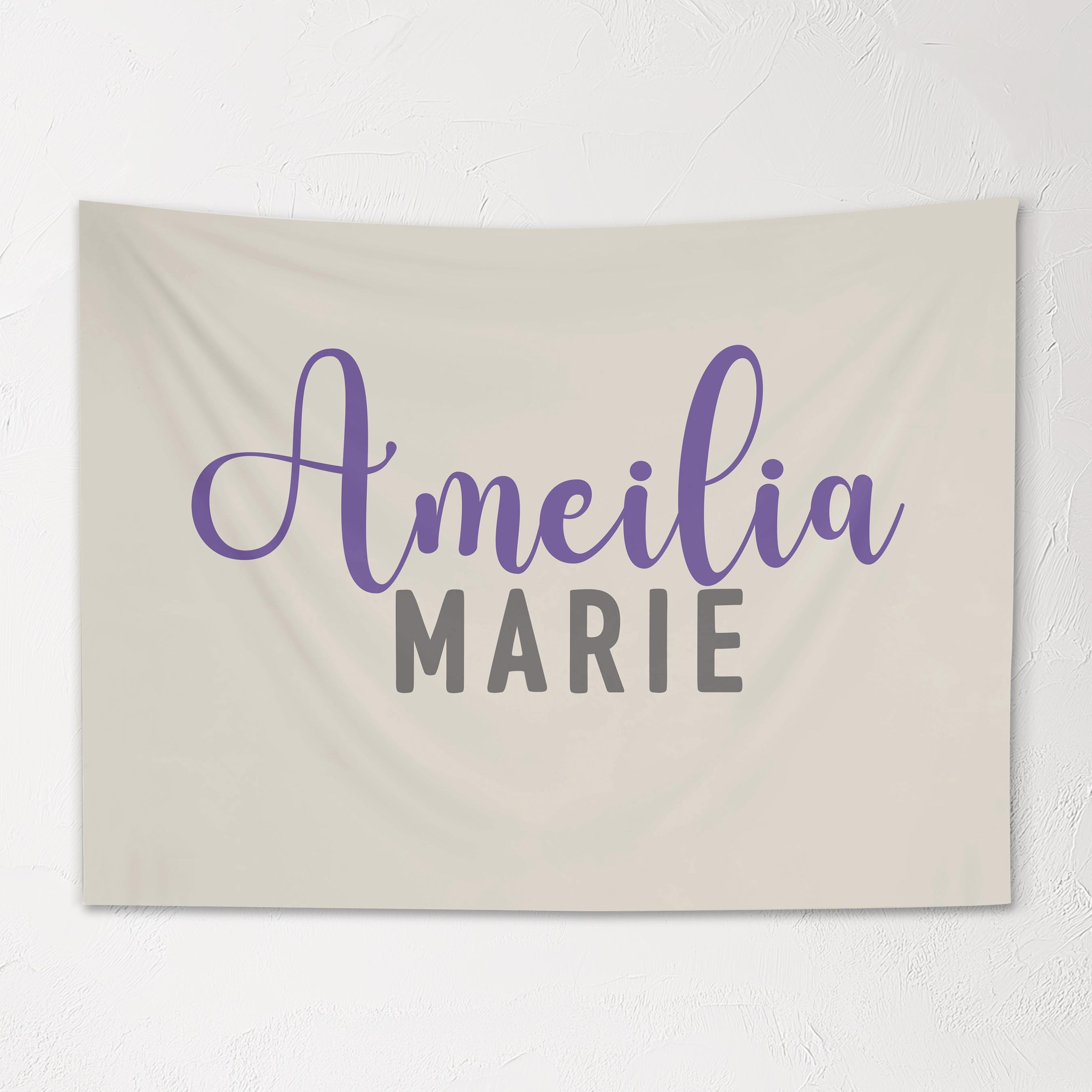 Fabric Tapestry Banner, Cursive Block Name Personalized, Kids Wall Decor, Children's Wall Art