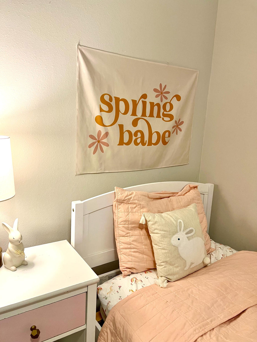 Fabric Tapestry Banner, Spring Babe , Kids Wall Art Room Decor, Children's Wall Art