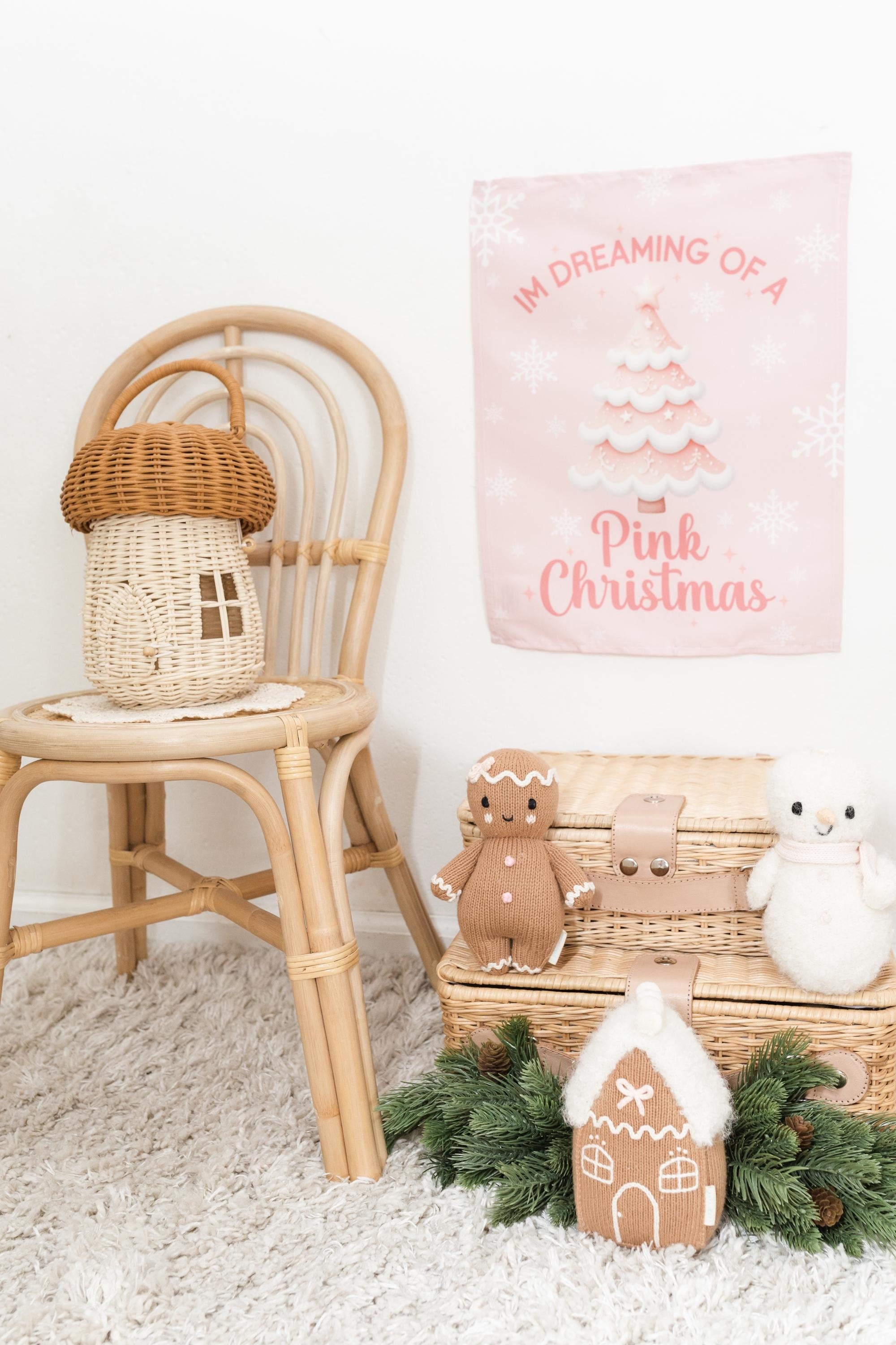 Im Dreaming of  Pink Christmas, Kids Fabric Tapestry
