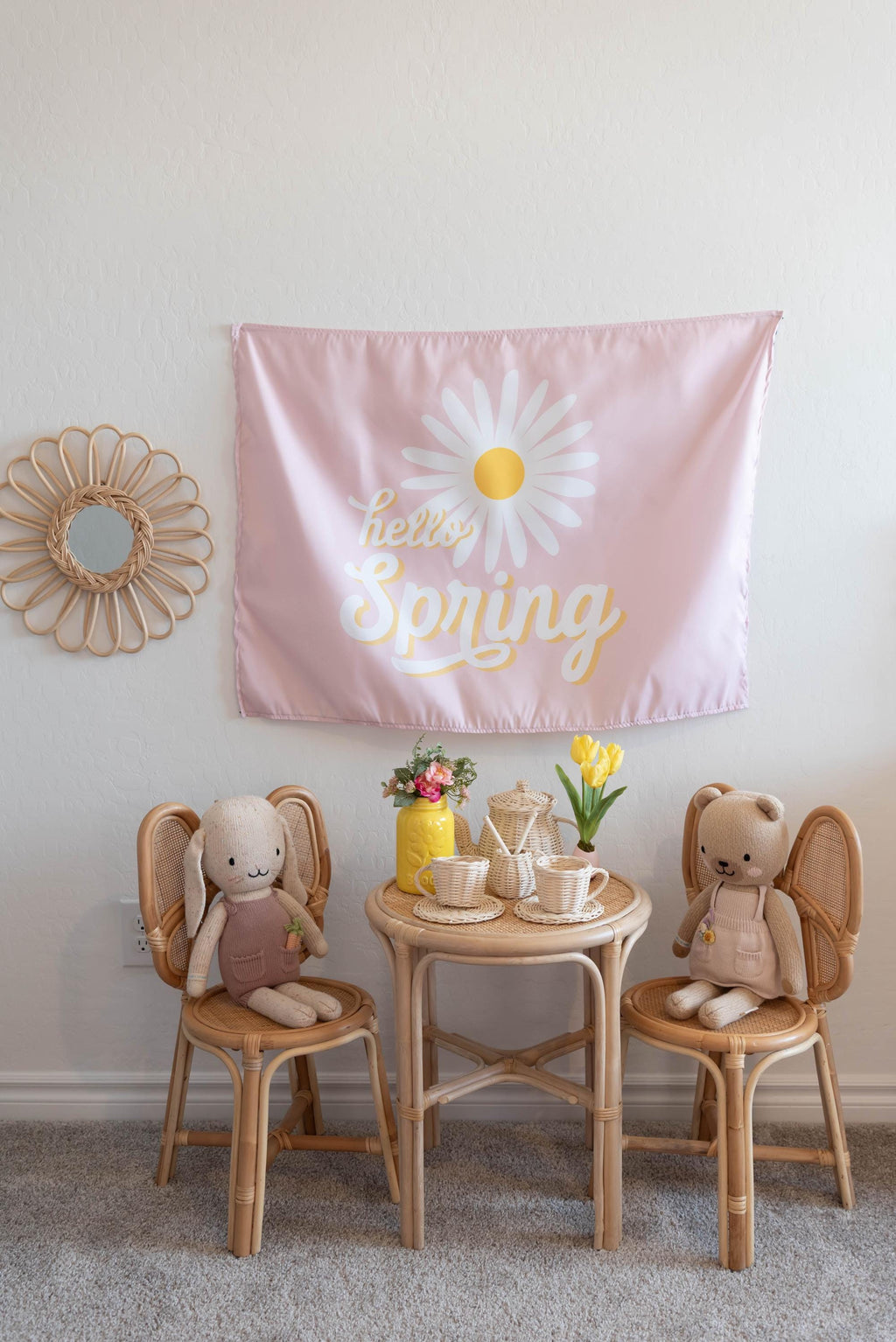 Fabric Tapestry Banner, Hello Spring, Kids Wall Art Room Decor, Children's Wall Art