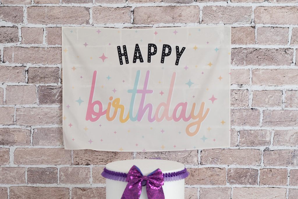 Fabric Tapestry Banner, Happy Birthday, Kids Wall Art Room Decor, Children's Wall Art