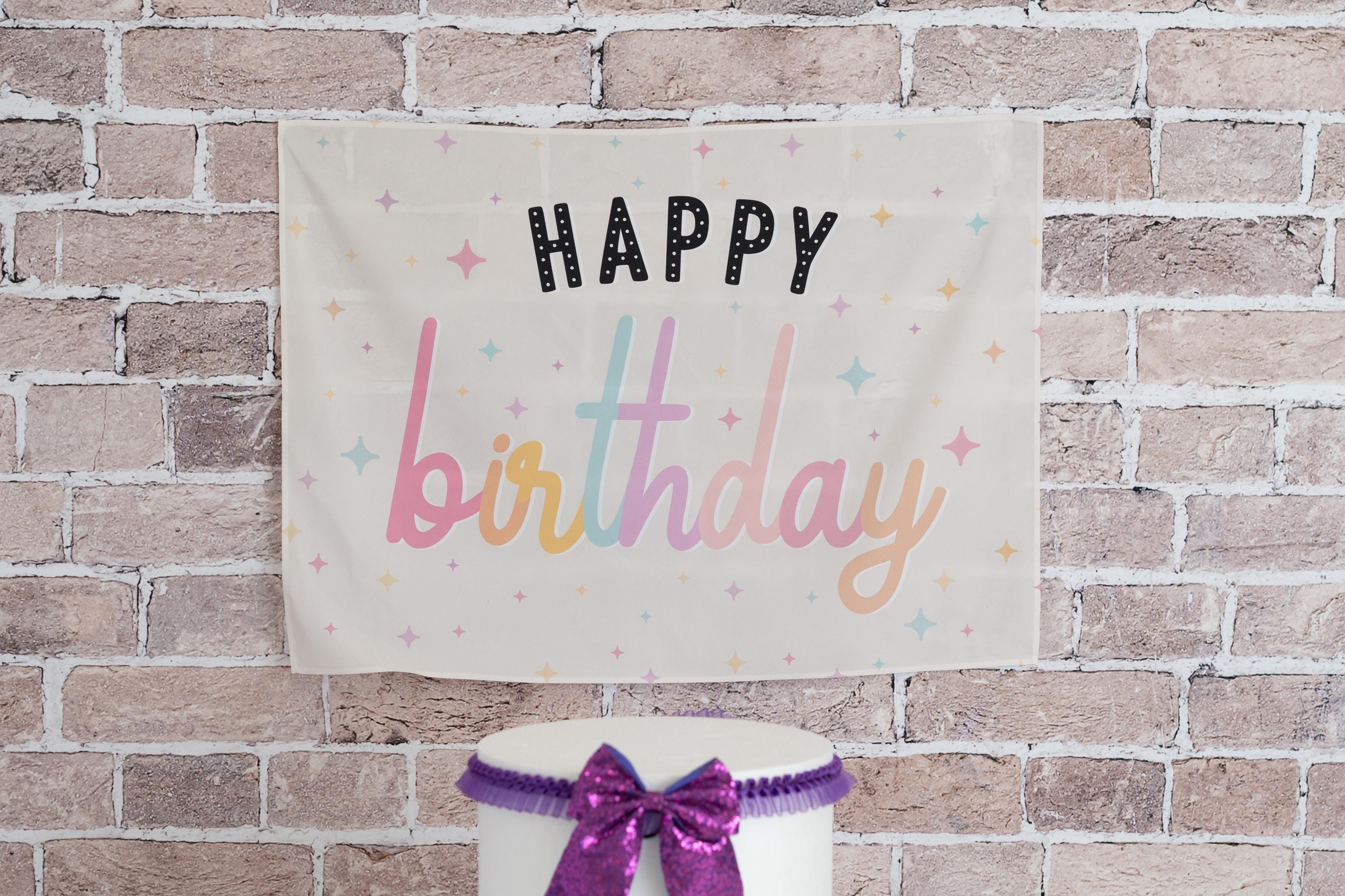 Fabric Tapestry Banner, Happy Birthday, Kids Wall Art Room Decor, Children's Wall Art