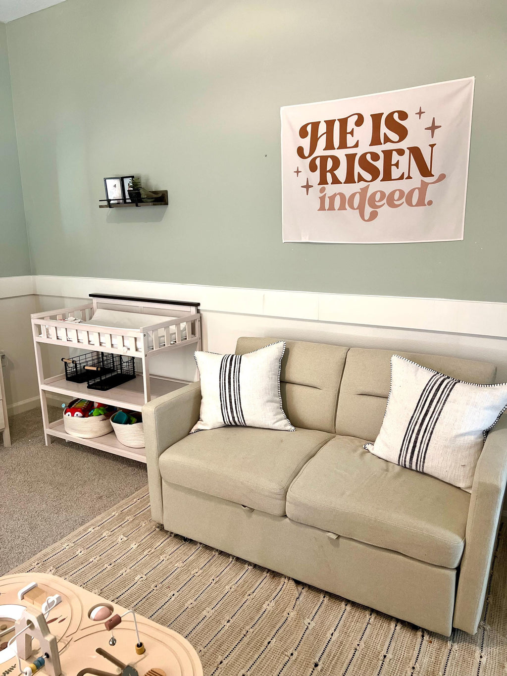Fabric Tapestry Banner, He is Risen Indeed, Kids Wall Art Room Decor, Children's Wall Art