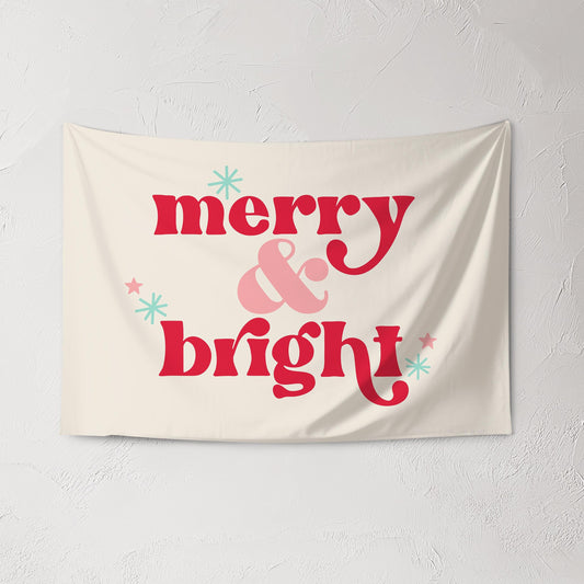 Christmas Banner, Merry & Bright, Festive Kids Fabric Tapestry