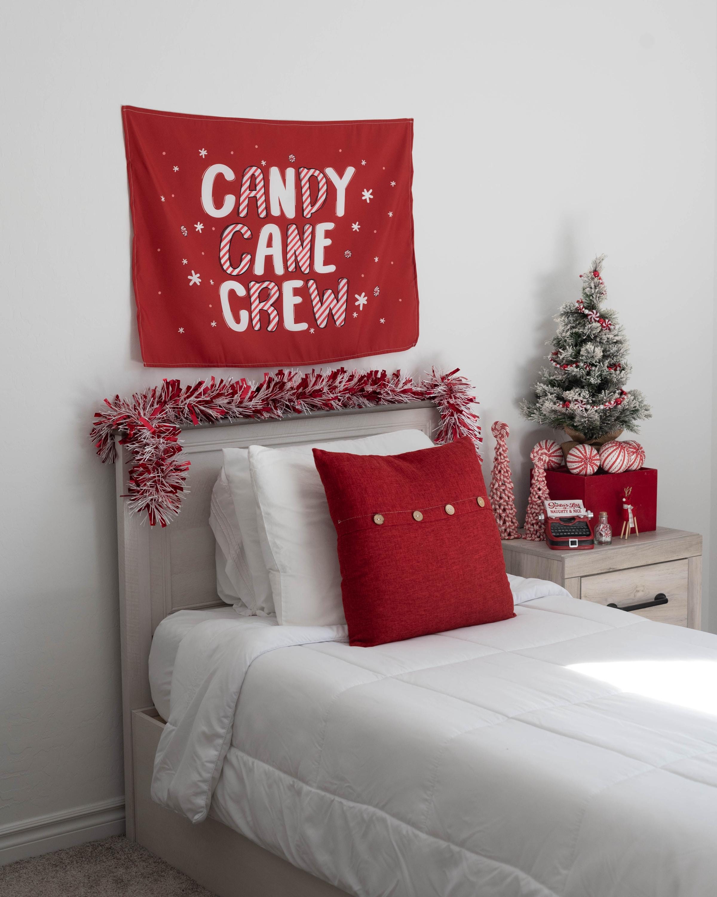 Christmas Banner, Candy Cane Crew, Kids Fabric Tapestry, Wall art Room Decor