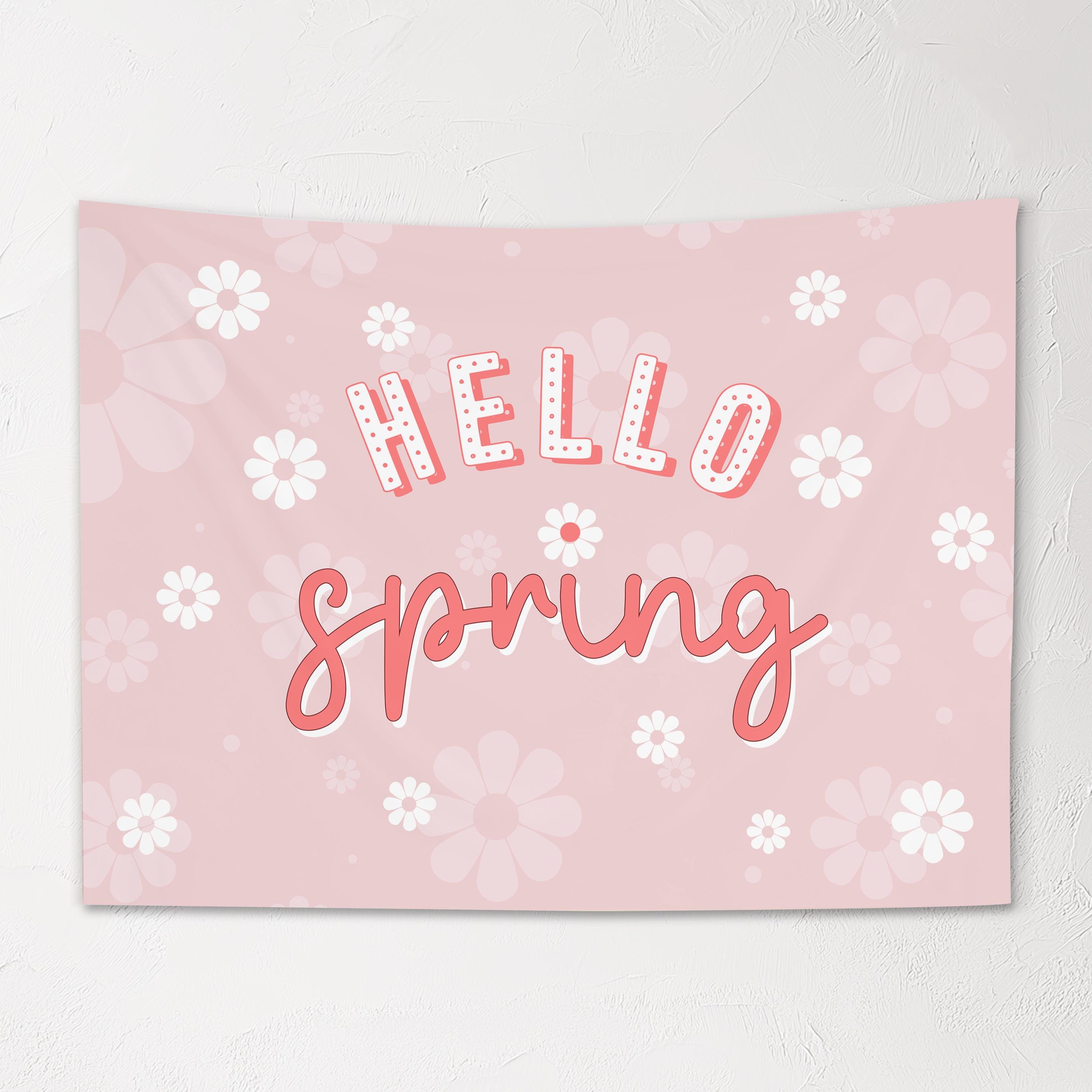 Fabric Tapestry Banner, Hello Spring, Kids Wall Art Room Decor, Children's Wall Art