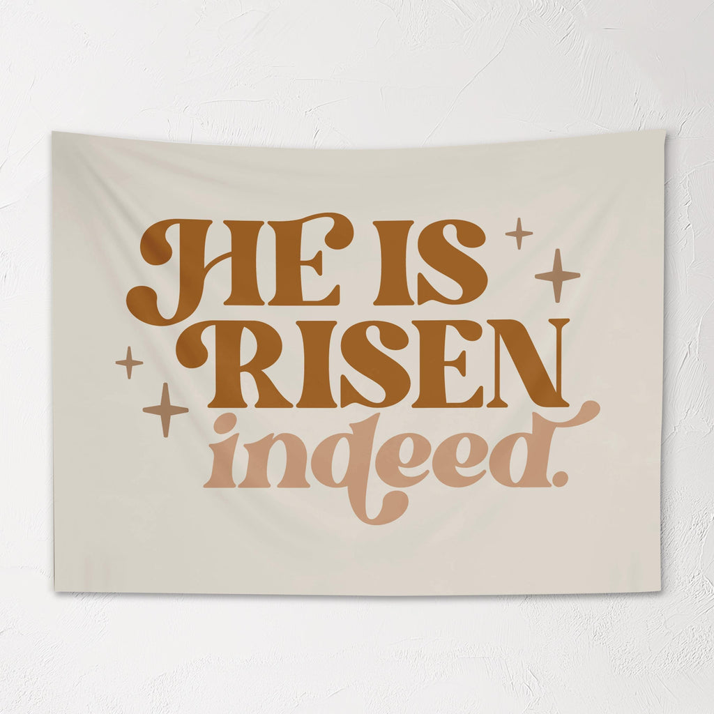 Fabric Tapestry Banner, He is Risen Indeed, Kids Wall Art Room Decor, Children's Wall Art