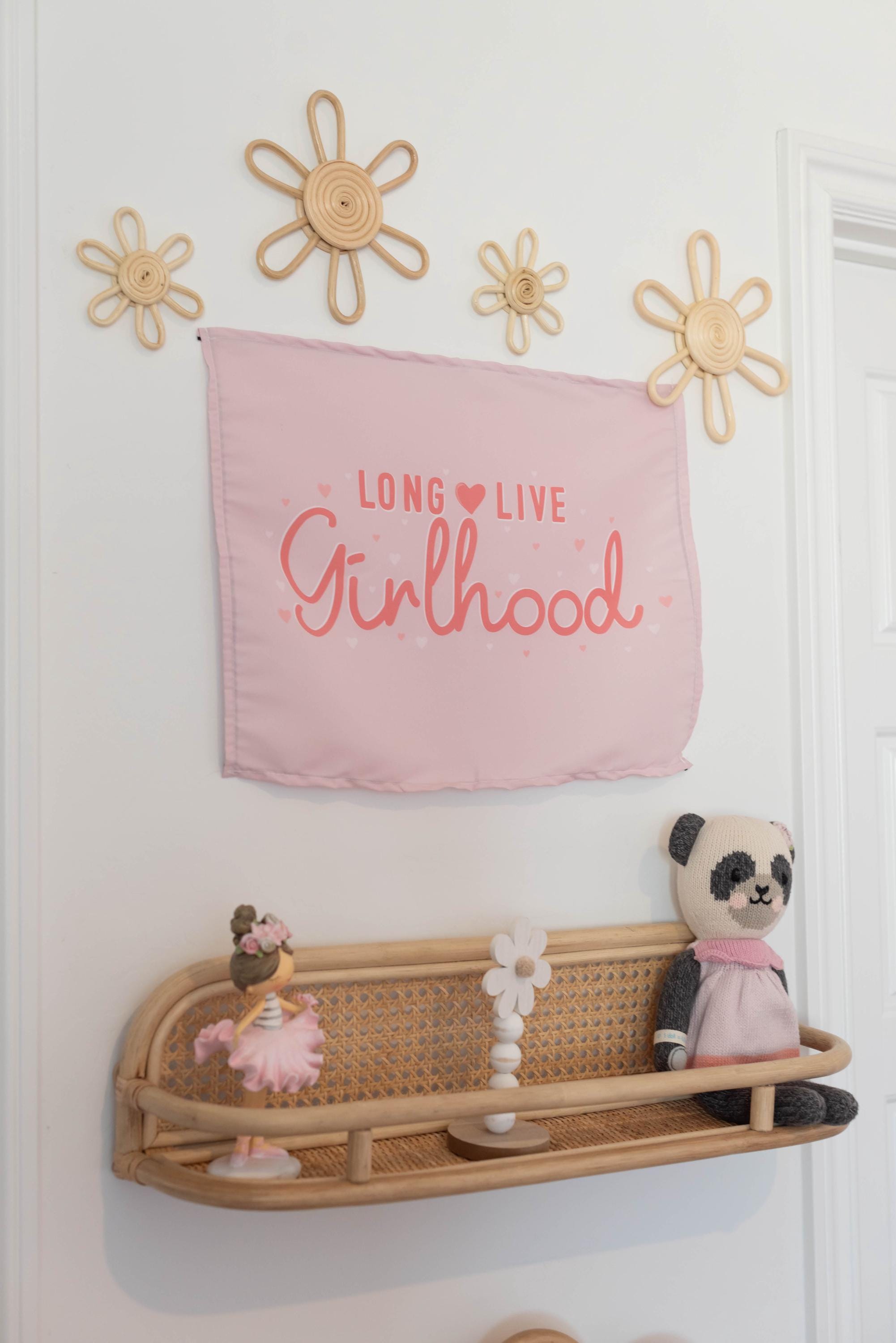 Fabric Tapestry Banner, Long Live Girlhood , Kids Pink Wall Art Decor