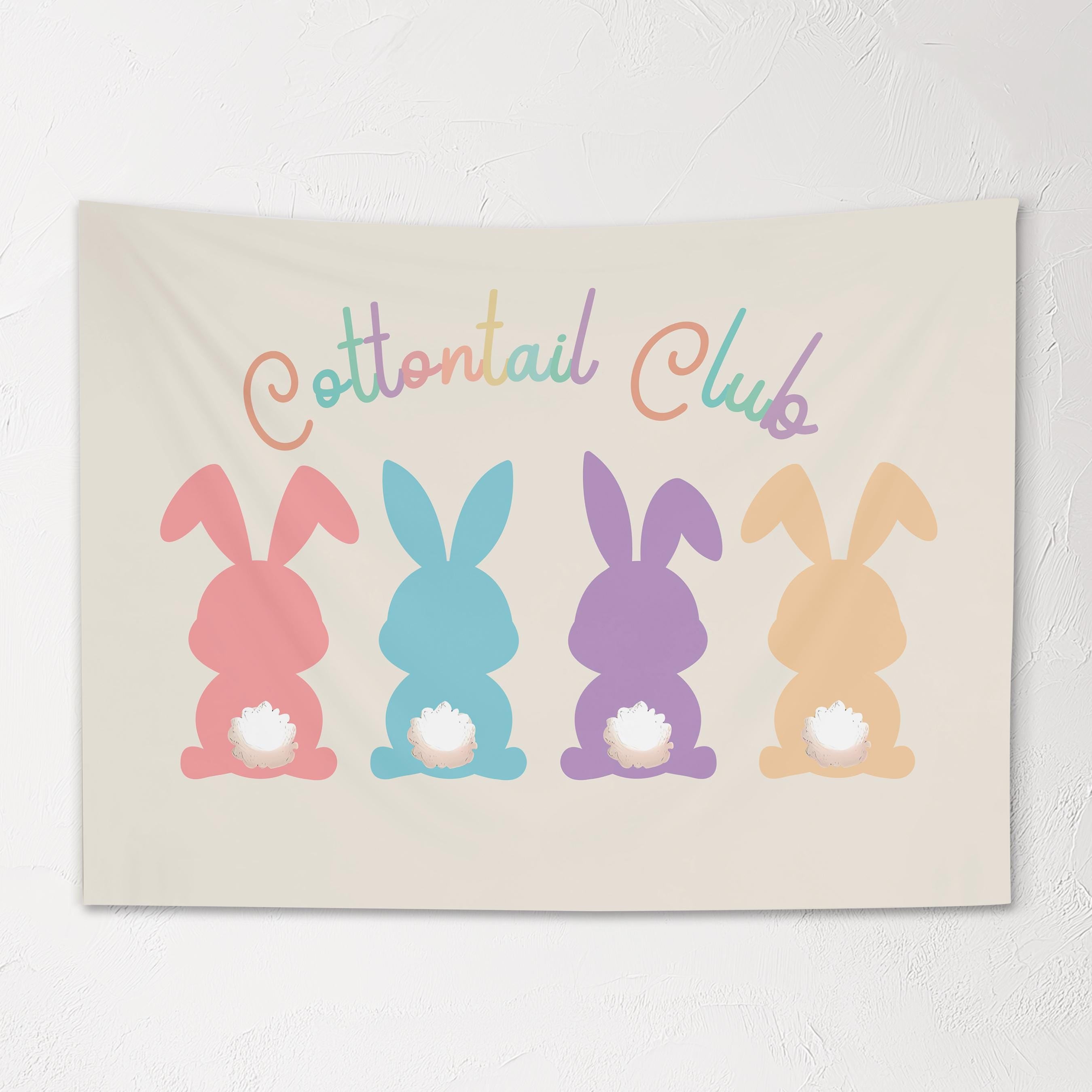 Fabric Tapestry Banner, Cottontail Club, Kids Wall Art Room Decor, Children's Wall Art