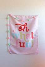 Christmas Banner, Oh What Fun, Kids Fabric Tapestry, Wall art Room Decor