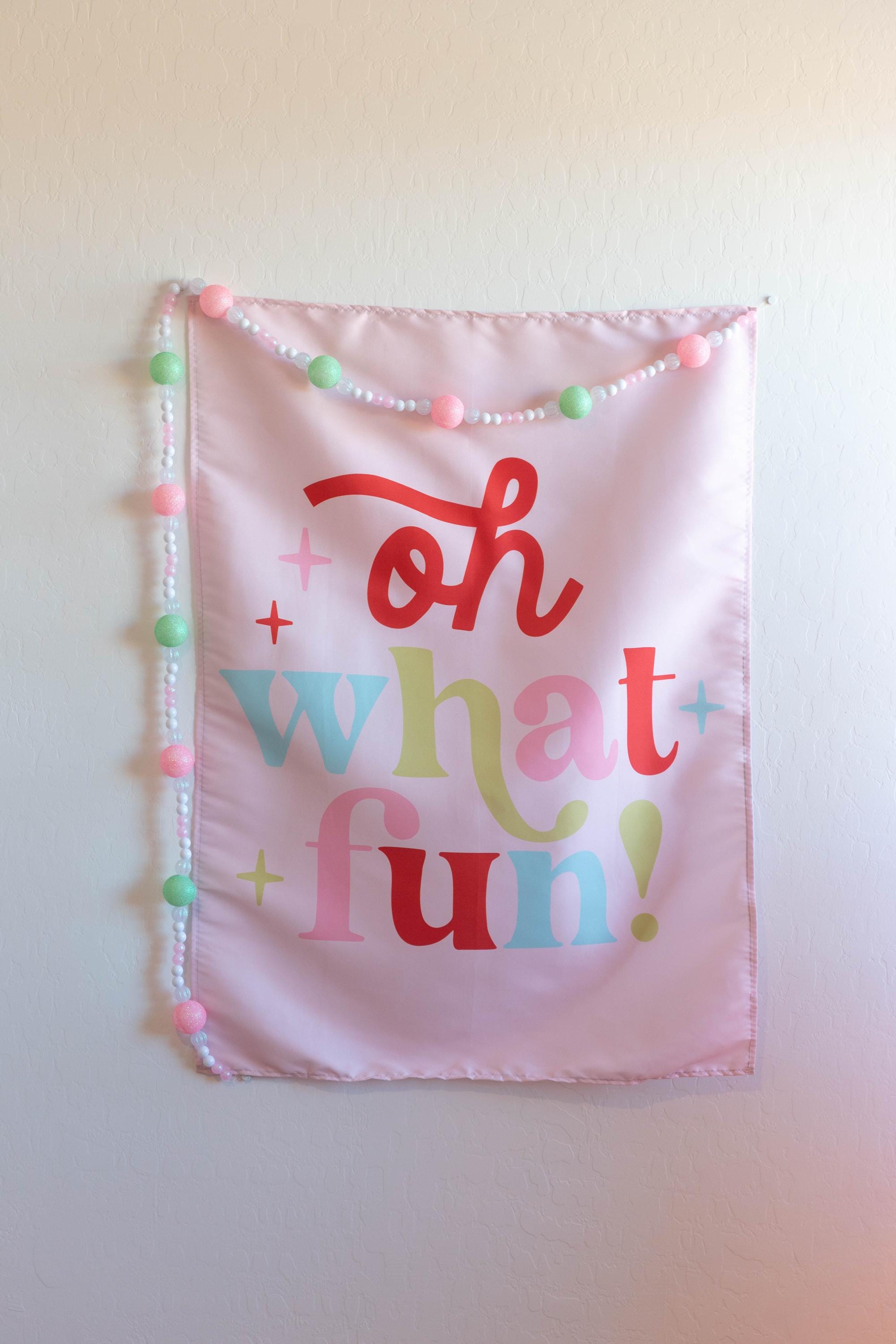 Christmas Banner, Oh What Fun, Kids Fabric Tapestry, Wall art Room Decor