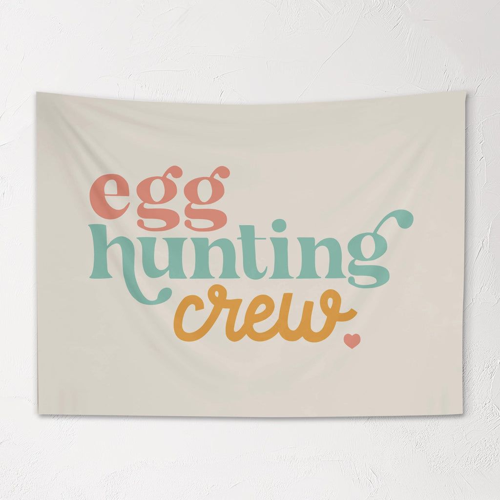 Fabric Tapestry Banner, Egg Hunting Crew , Kids Wall Art Room Decor