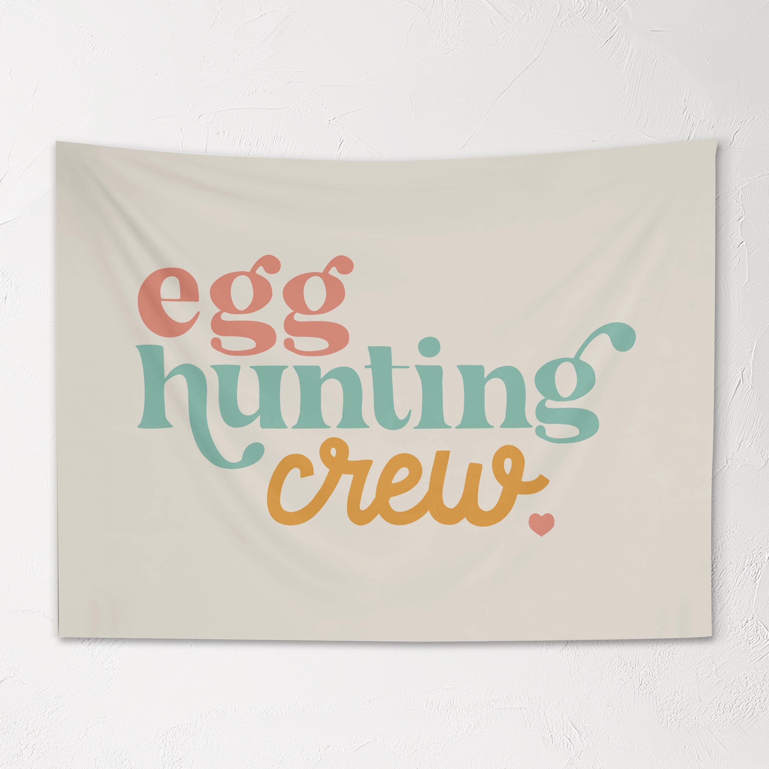 Fabric Tapestry Banner, Egg Hunting Crew , Kids Wall Art Room Decor