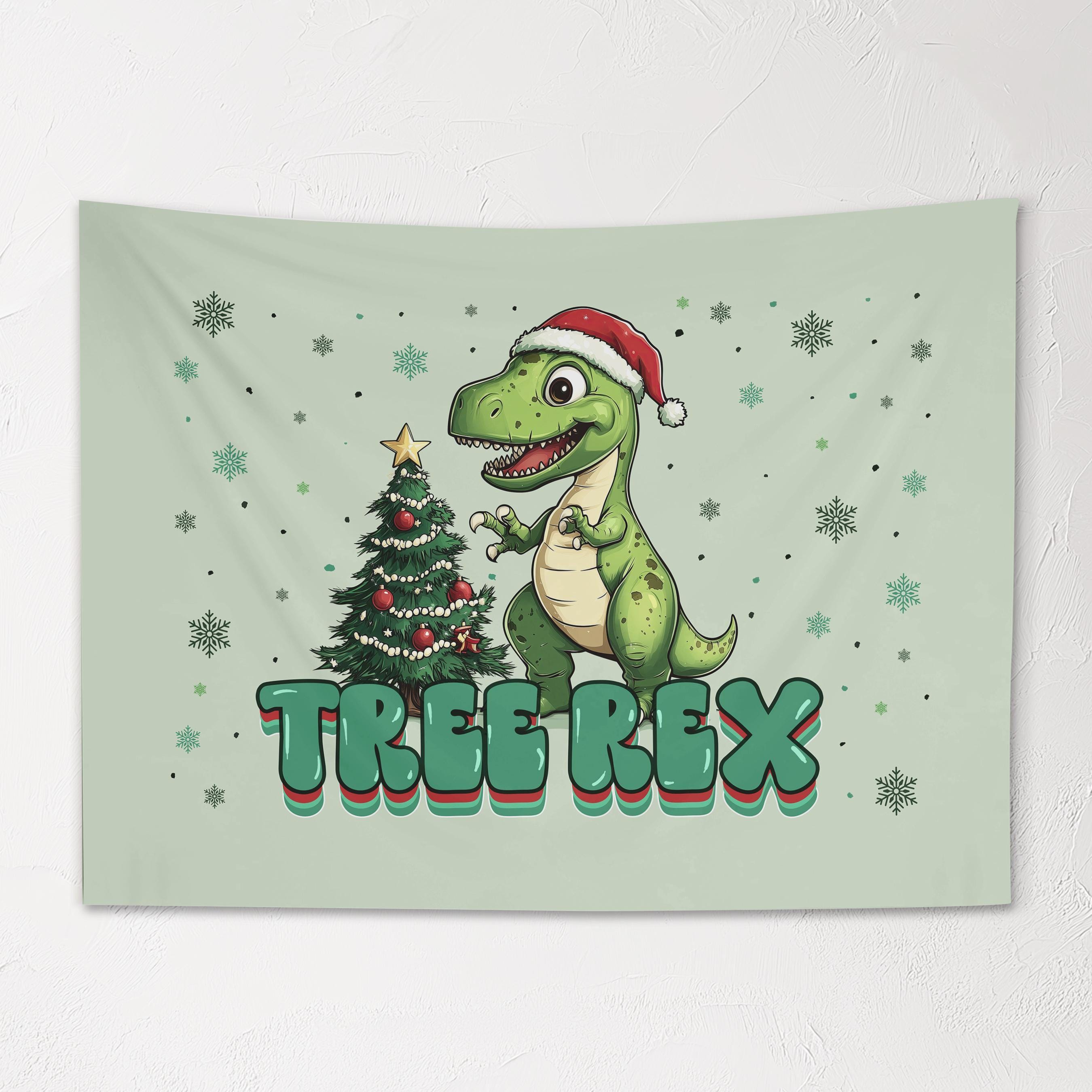 Christmas Banner, Tree Rex,Kids Christmas Dinosaur Tapestry, Room Decor
