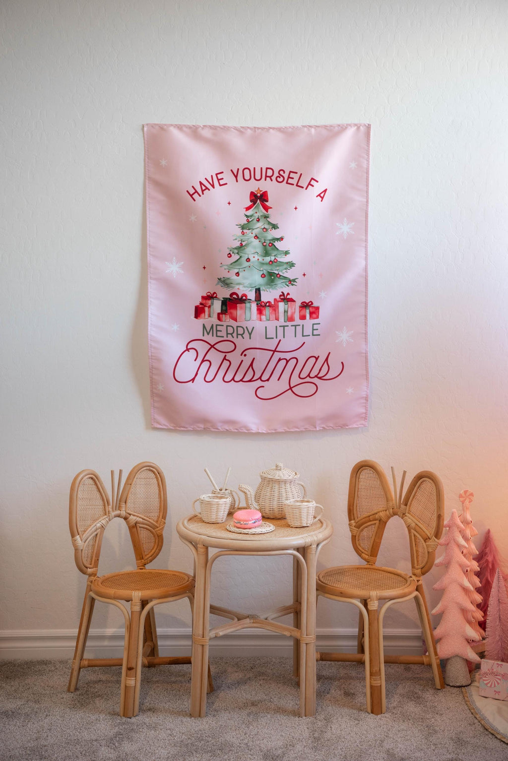 Christmas Banner Pink - Have Yourself a Merry Little Christmas, Kids Fabric Tapestry