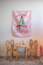 Christmas Banner Pink - Have Yourself a Merry Little Christmas, Kids Fabric Tapestry